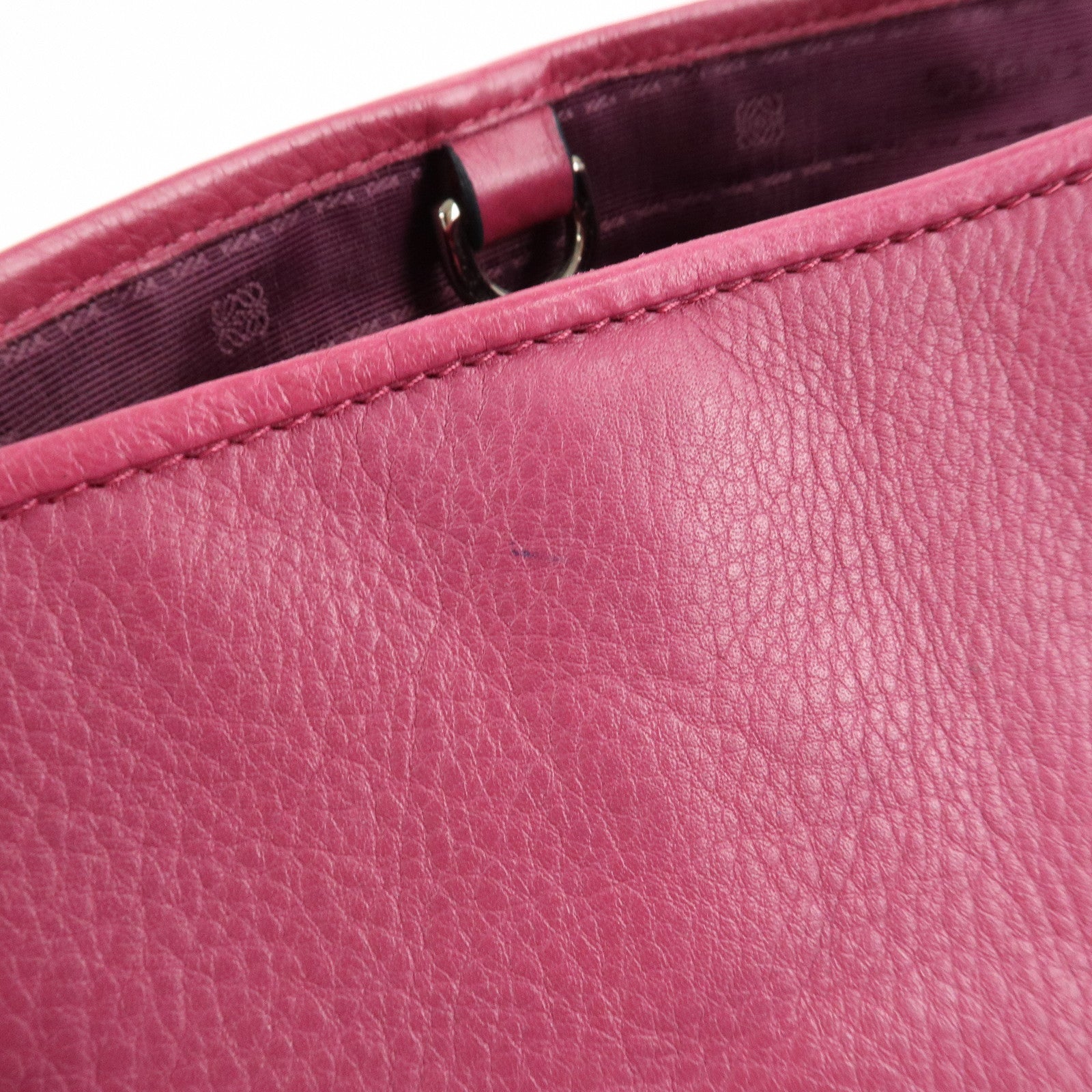 LOEWE Leather Tote Bag Hand Bag Shoulder Bag Medium Pink Used