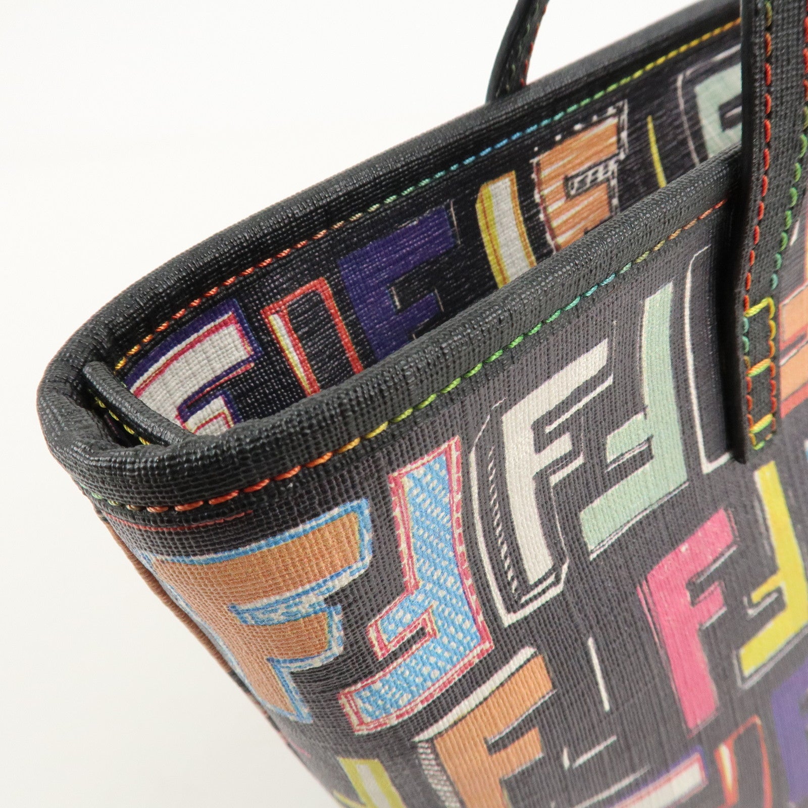 FENDI Zucca PVC Tote Bag Hand Bag Black Multi Color BBH223