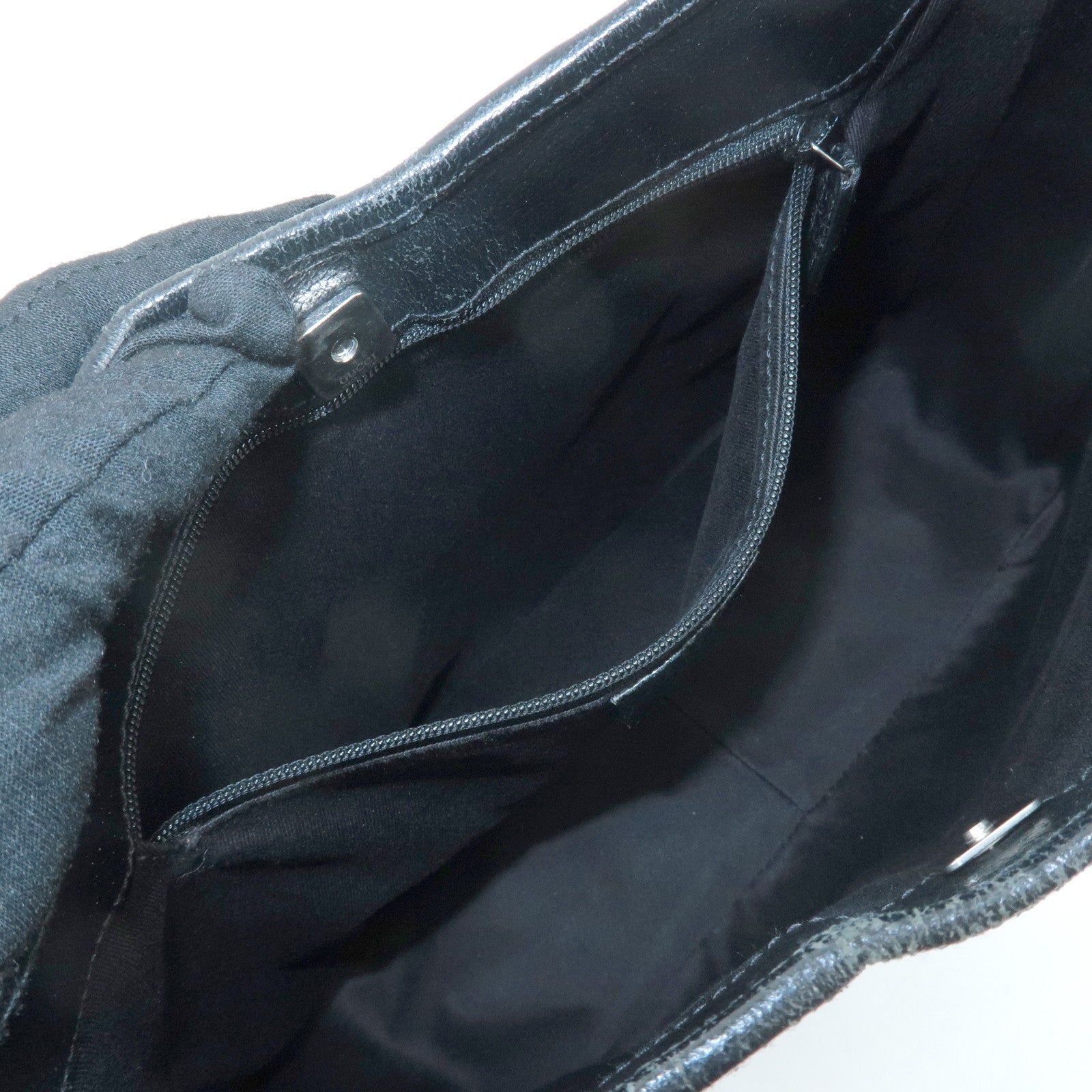 GUCCI GG Canvas Leather Shoulder Bag Black 113012 Used