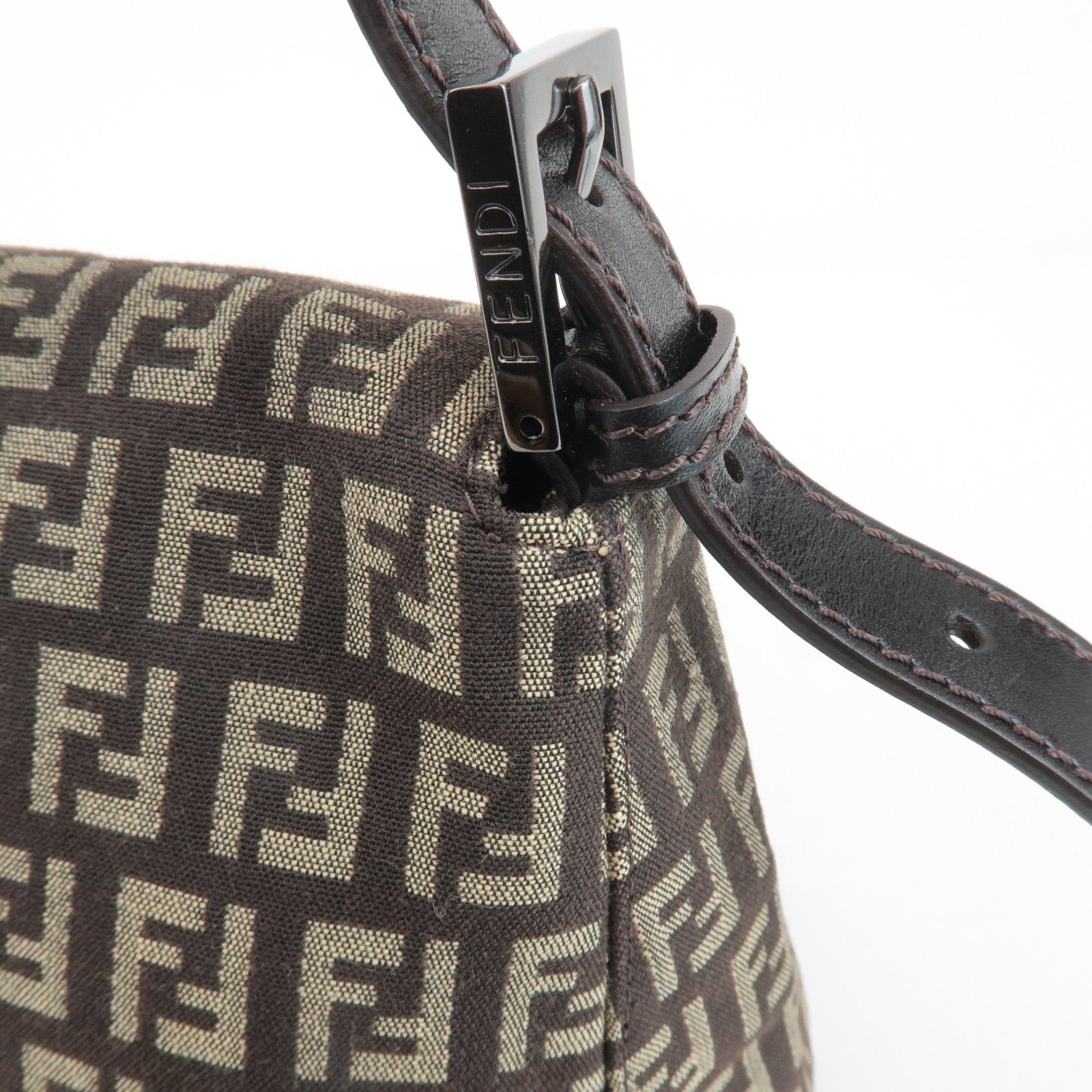 FENDI Mamma Baguette Zucchino Canvas Leather Shoulder Bag 8BR001 Used