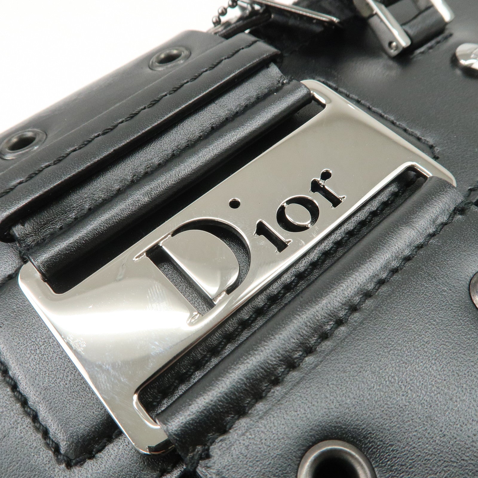 Christian Dior Street Chic Trotter Canvas Leather Hand Bag Black Used