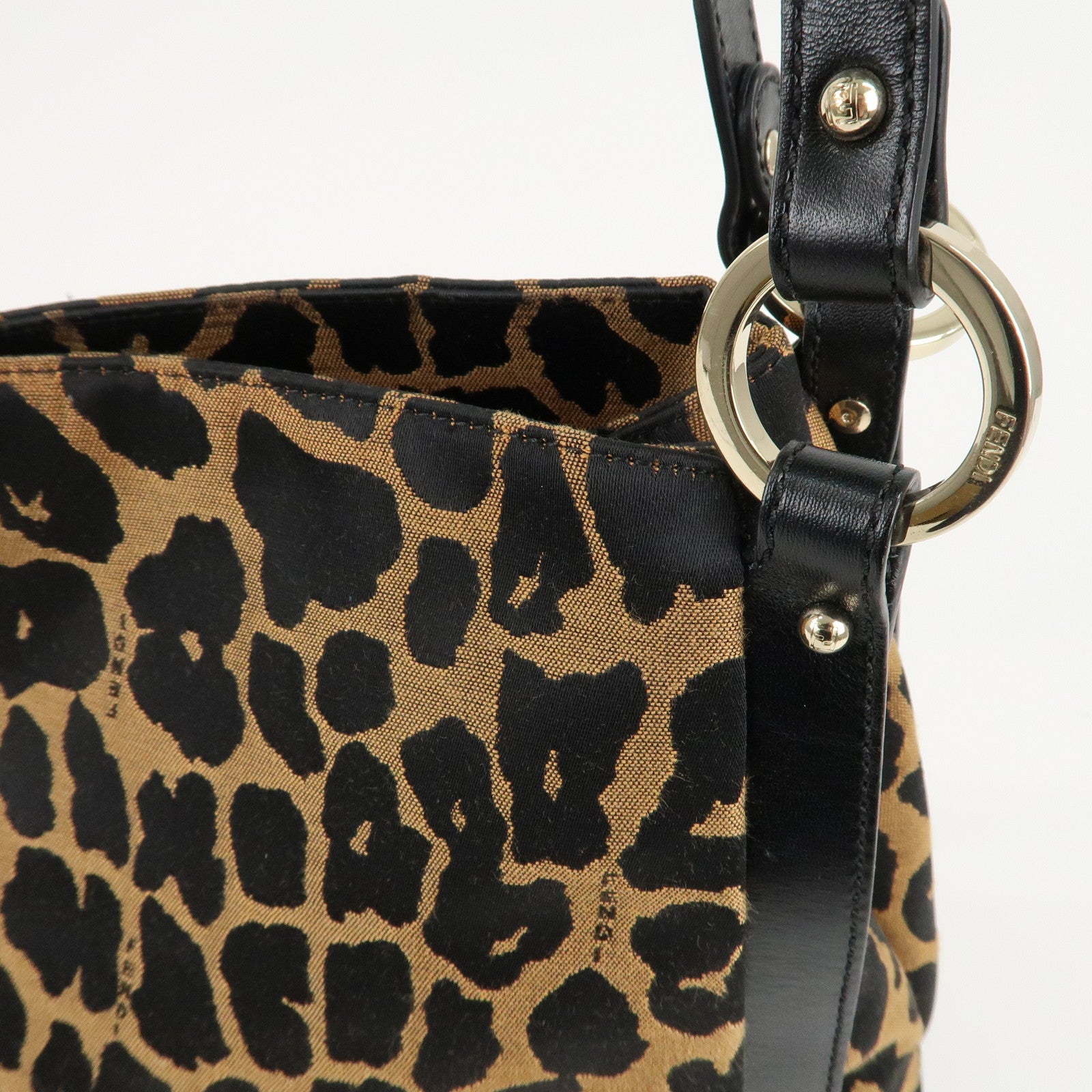 FENDI Canvas Leather Shoulder Bag Tote Bag Leopard 8BR652