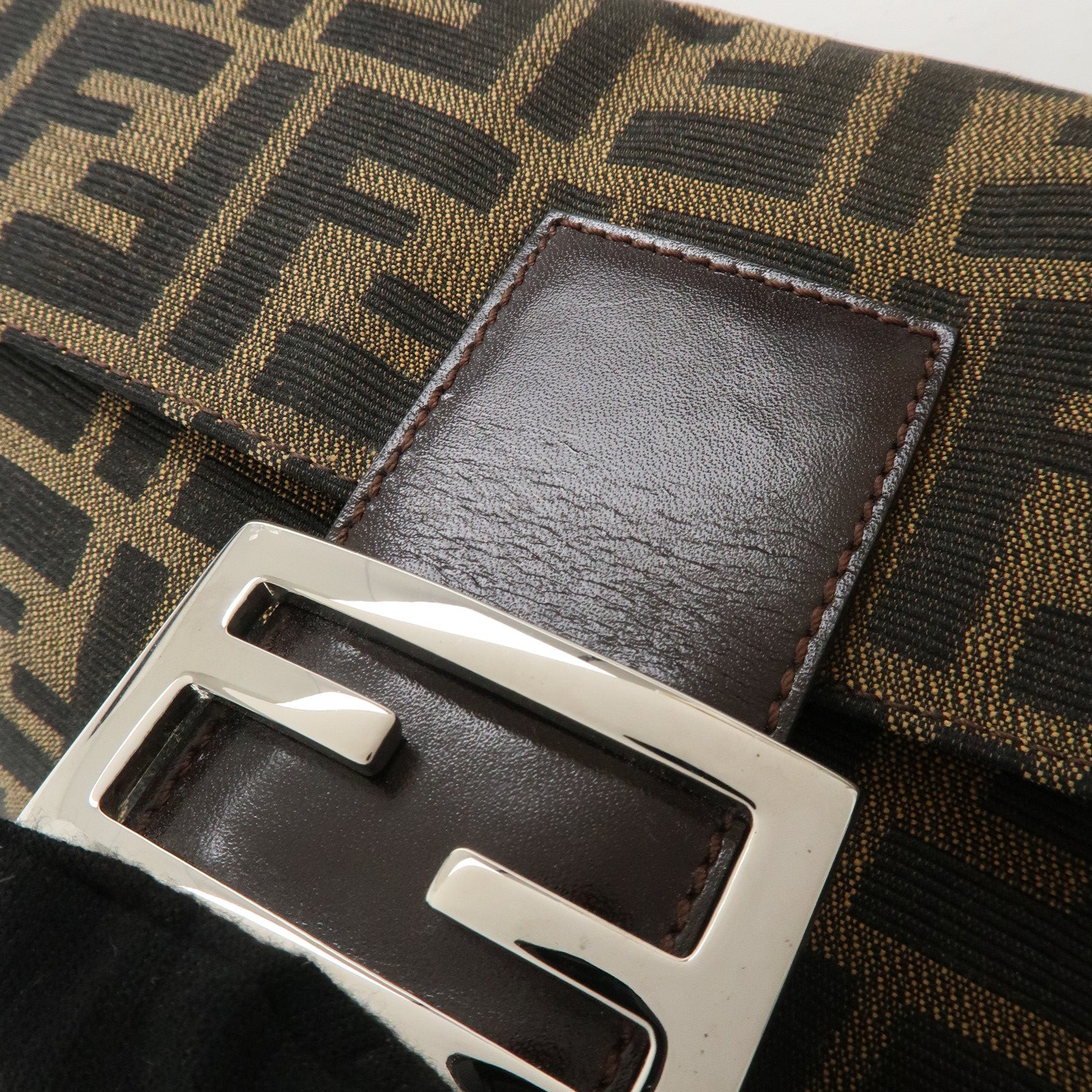 FENDI Mamma Baguette Zucca Canvas Shoulder Bag Brown 26424 Used