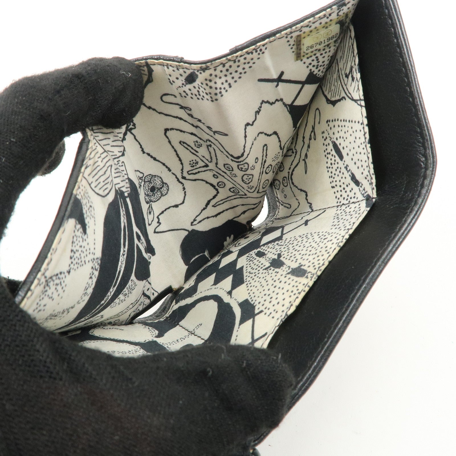 CHANEL Lucky Flower Leather Compact Wallet Black A81651 Used