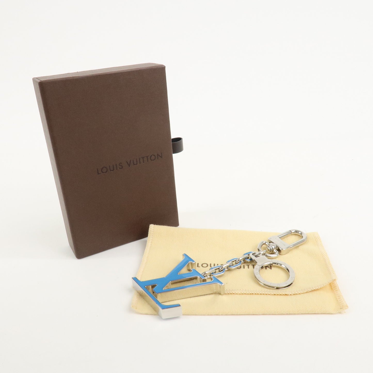 Louis Vuitton Porto Cles Neo LV Soft Key Chain Blue Silver M69303