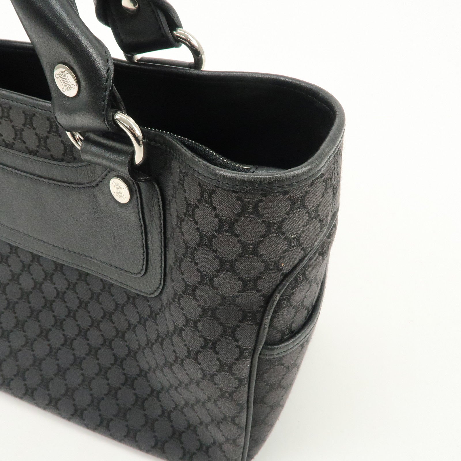 CELINE Macadam Canvas Leather Hand Bag Tote Bag Black CE00/23 Used