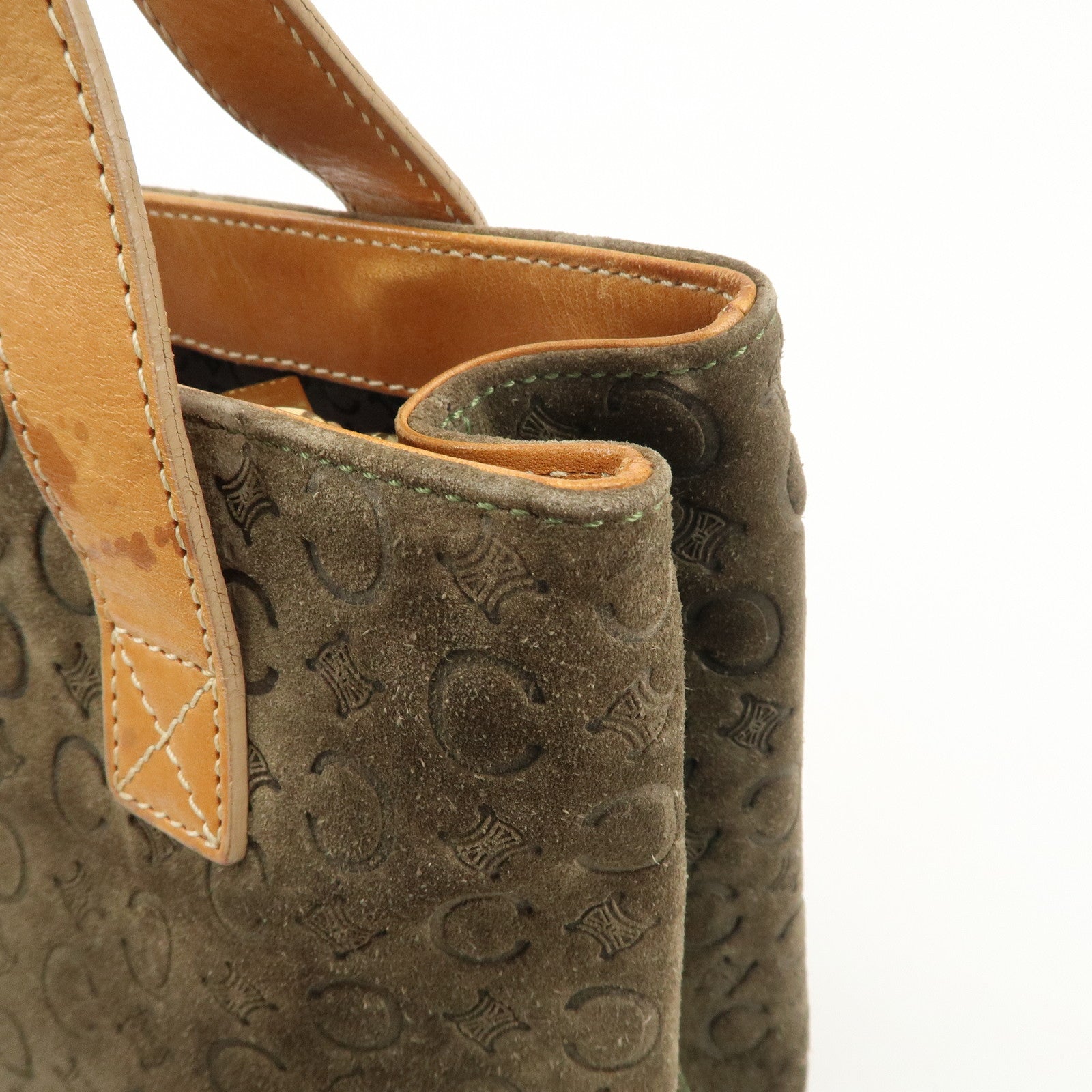 CELINE C Macadam Suede Leather Tote Bag Khaki Brown Used