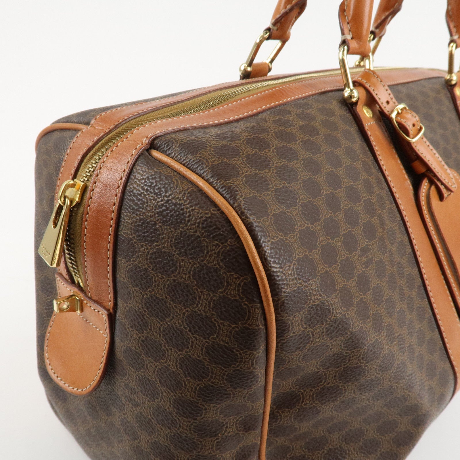 CELINE Macadam PVC Leather Boston Bag Hand Bag Brown Used
