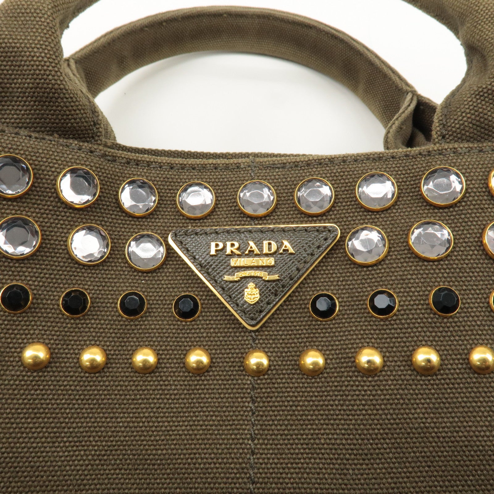 PRADA Canvas Canapa Tote Bag Hand Bag Khaki B2642O