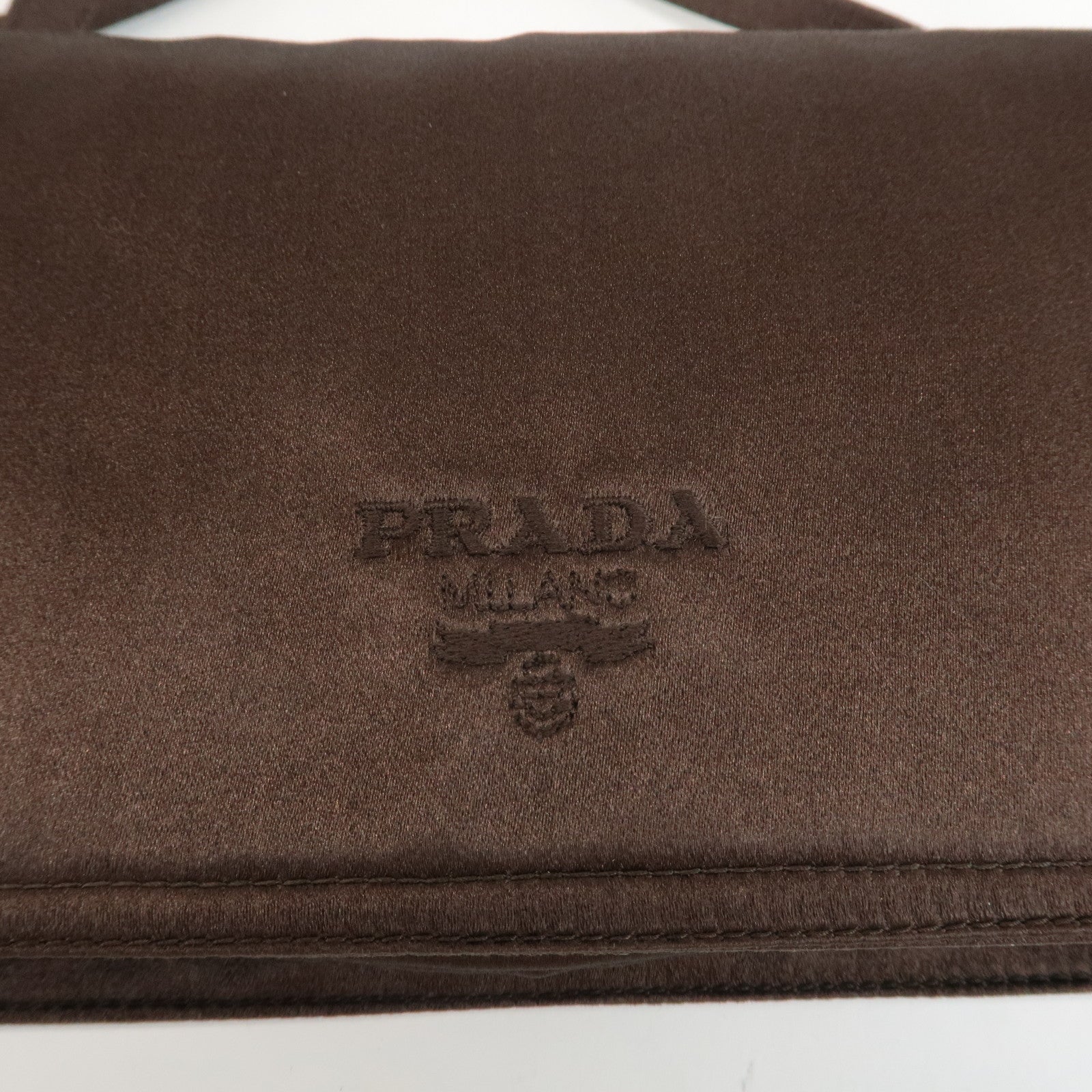 PRADA Satin Hand Bag Shoulder Bag Silver Hardware Dark Brown