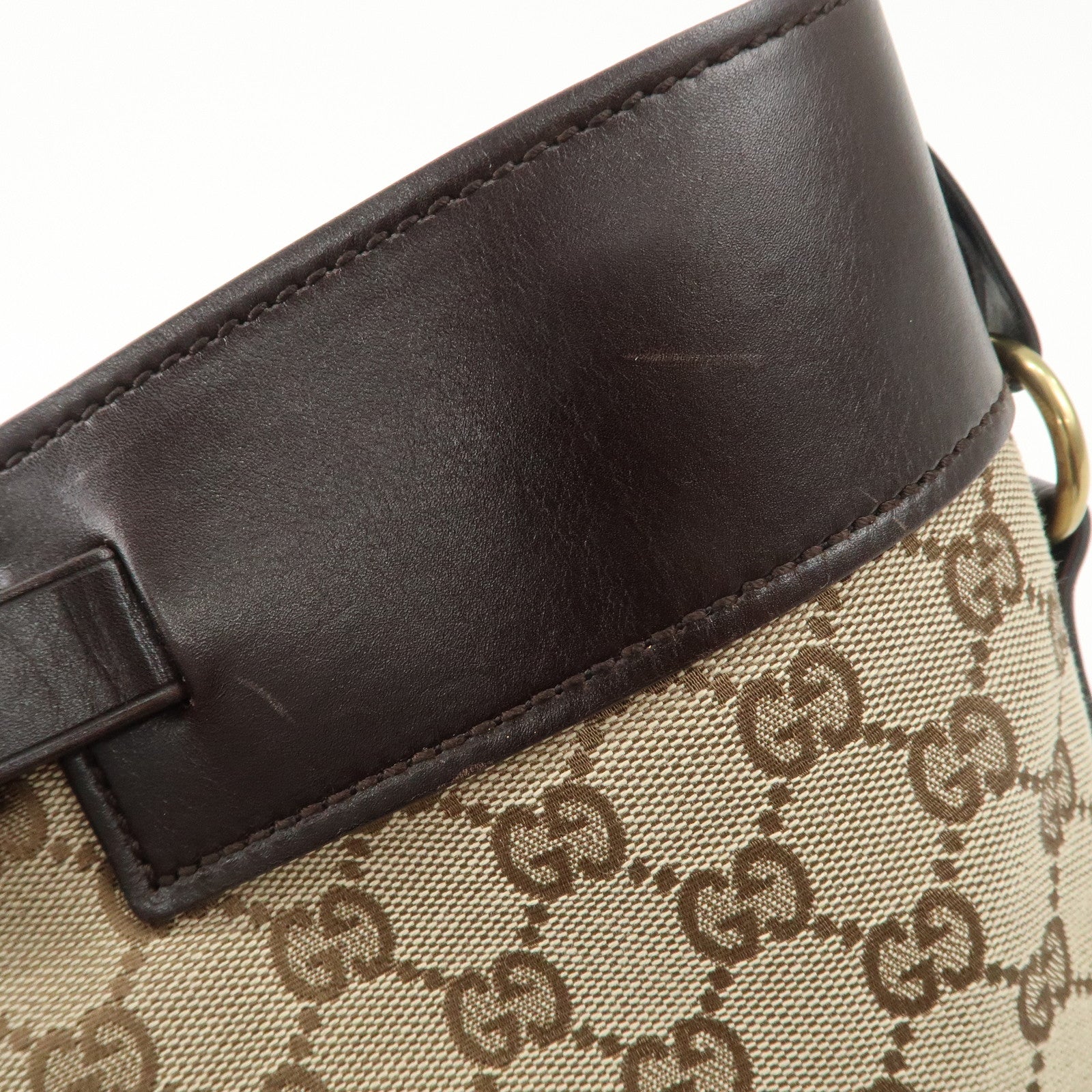 GUCCI GG Canvas Leather Tote Bag Beige Dark Brown 106251 Used