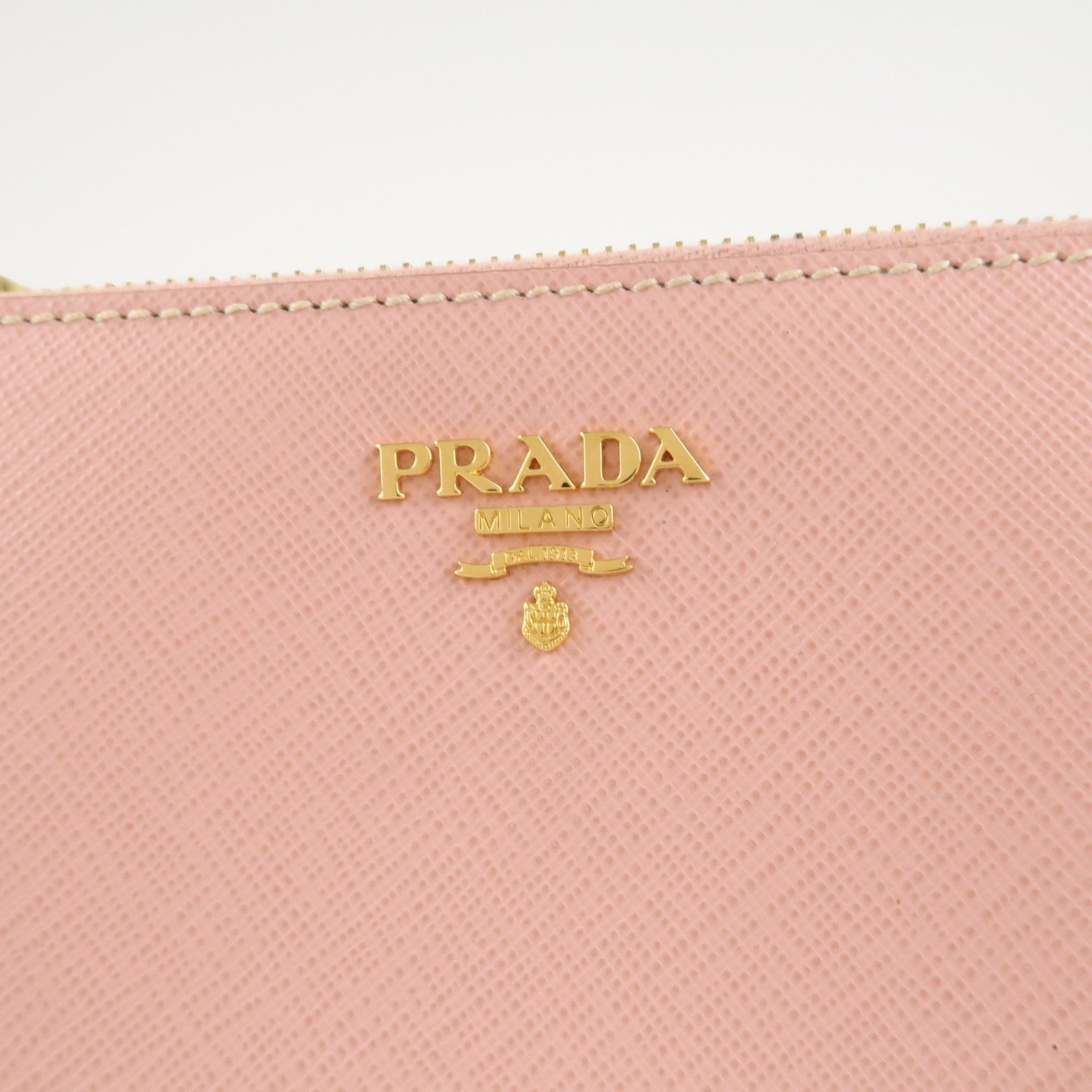 PRADA Logo Leather Shoulder Bag Pink Gold Hardware Used