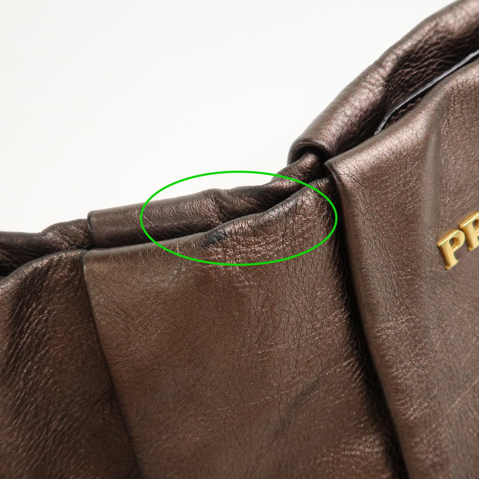 PRADA Logo Leather Shoulder Bag Gradation Metallic Brown