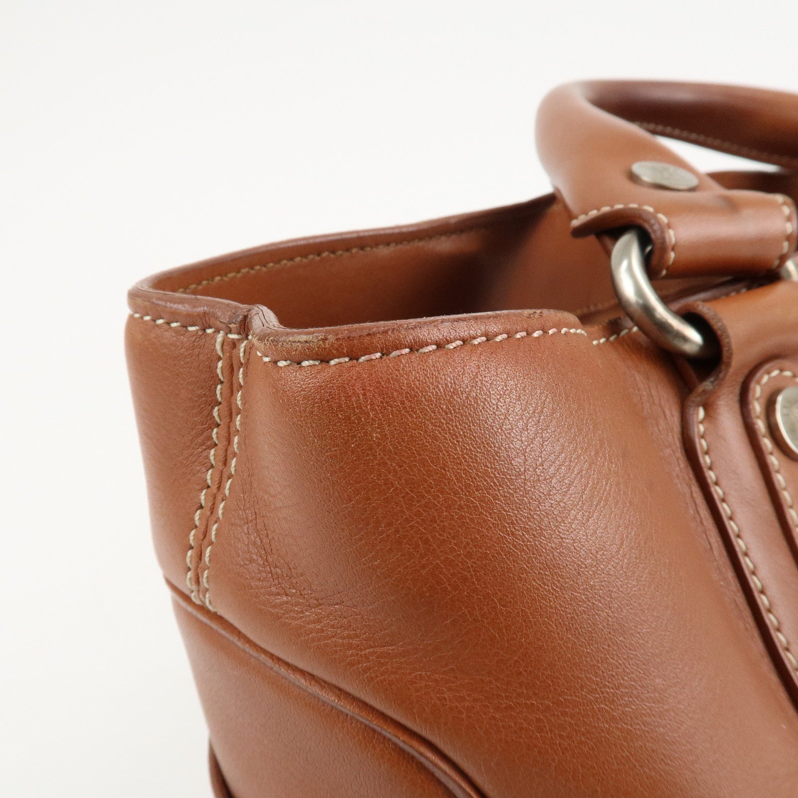 CELINE Leather Triomphe Button Boogie Bag Macadam Engraved Brown Used