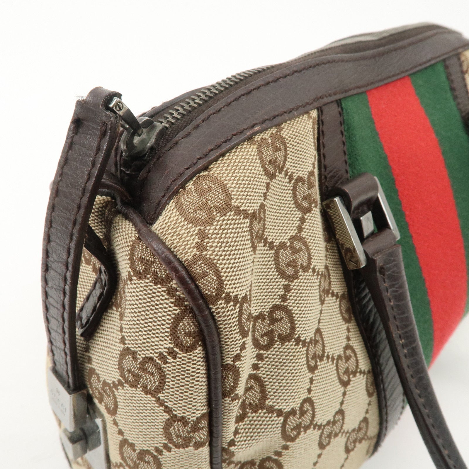 GUCCI GG Canvas Leather Mini Boston Bag Beige Brown 30458