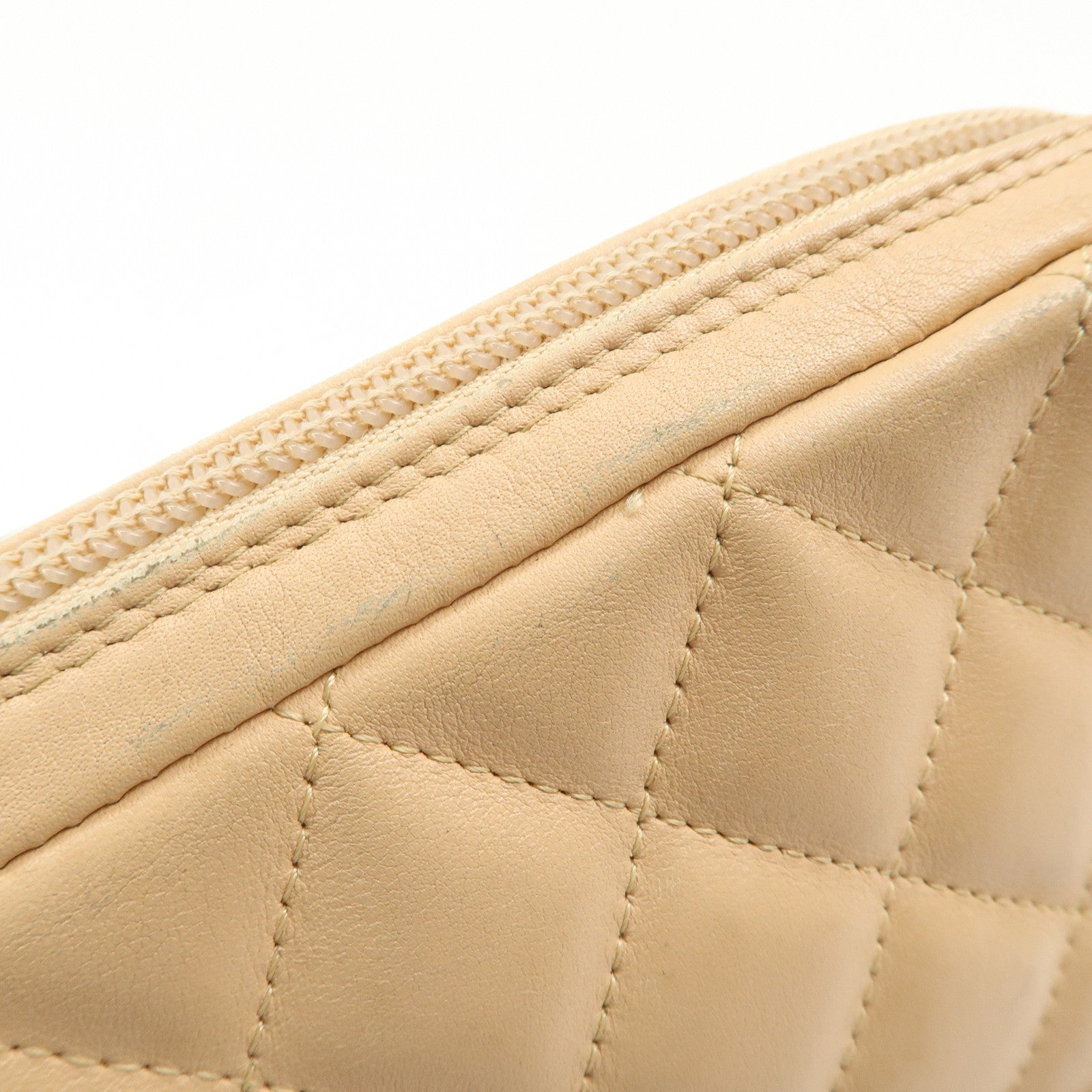 CHANEL Cambon Line Lambskin Shoulder Bag Beige Black A25178 Used