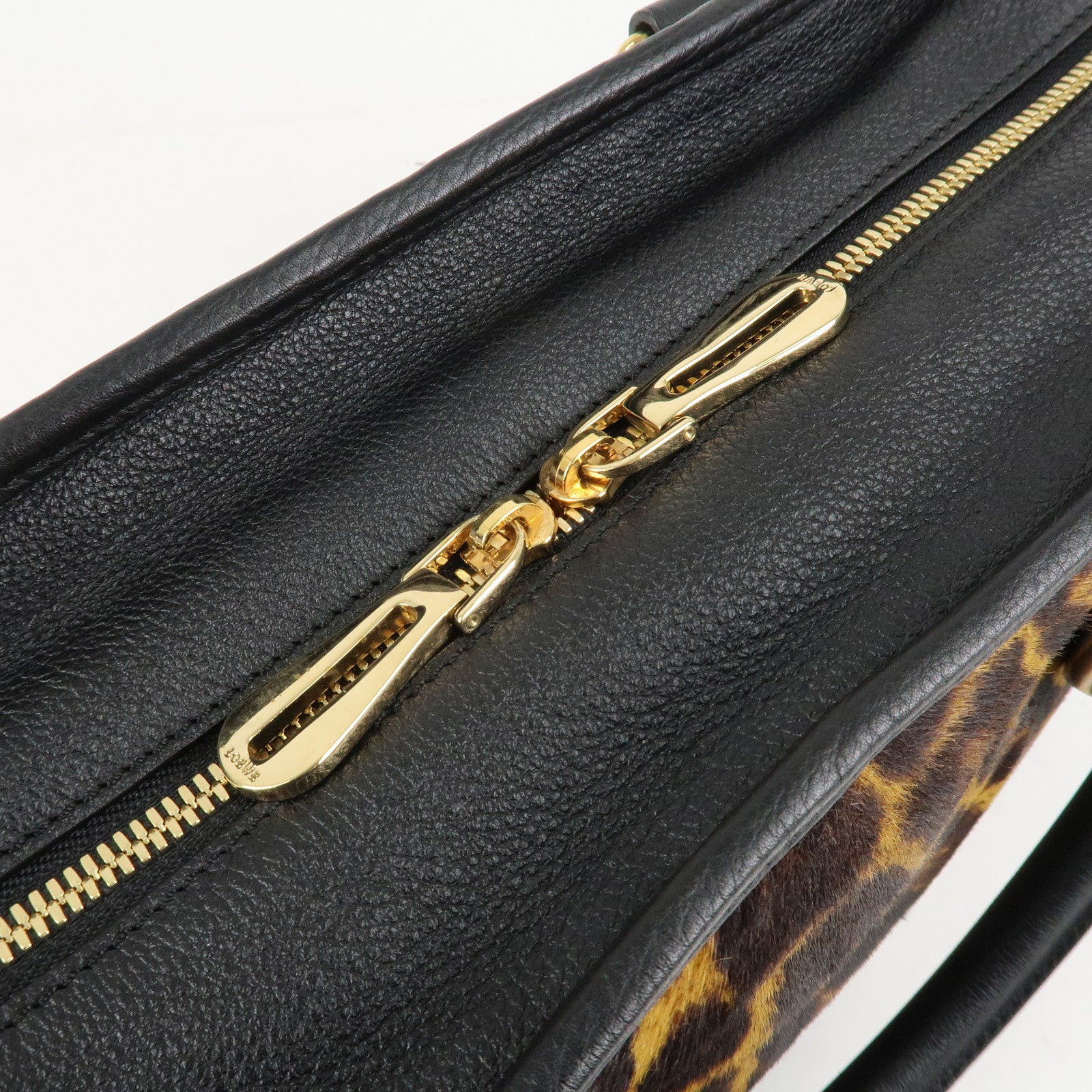 LOEWE Unborn Calf Leather Amasona 36 Hand Bag Brown Black Used