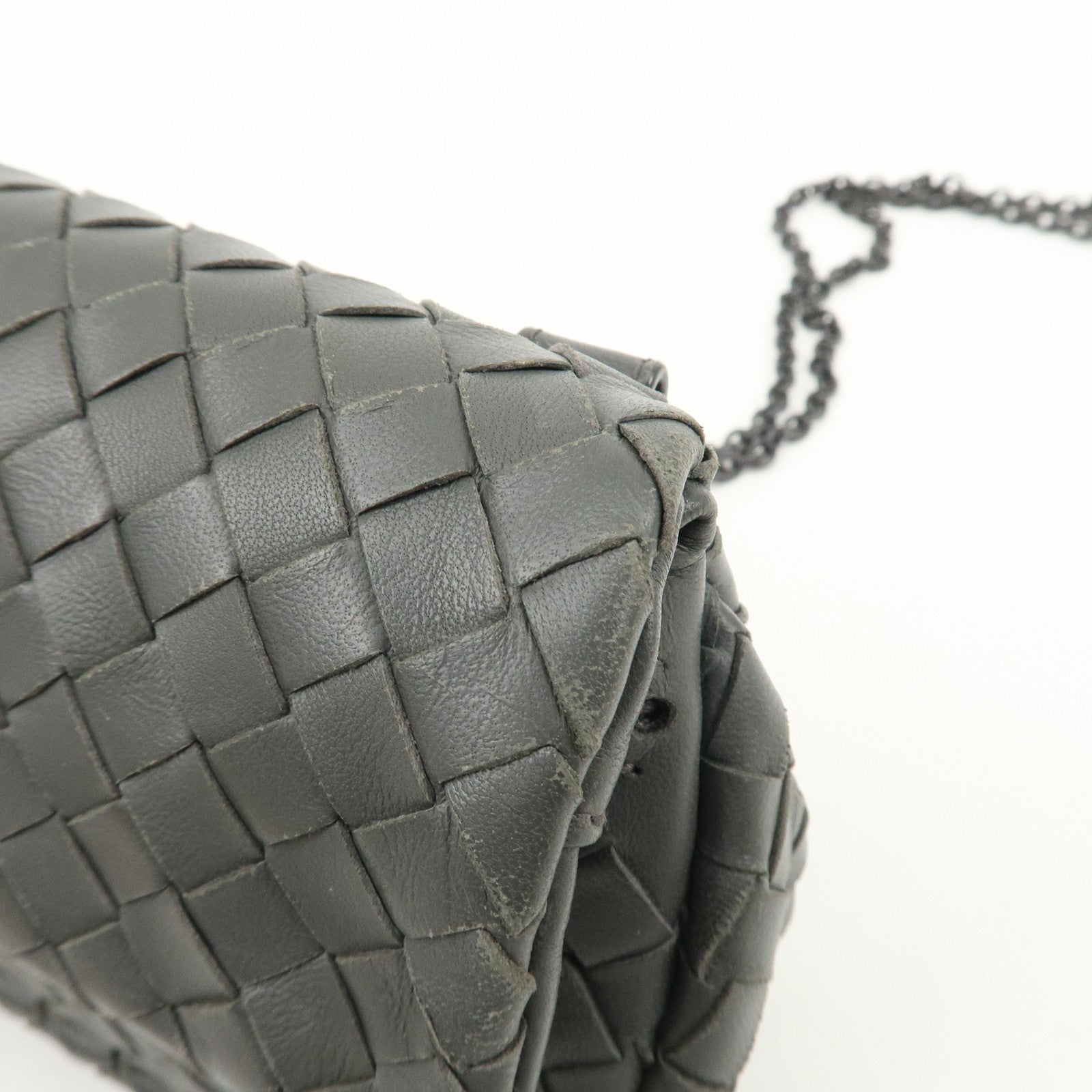 BOTTEGA VENETA Intrecciato Leather Chain Shoulder Bag Gray 310774 Used