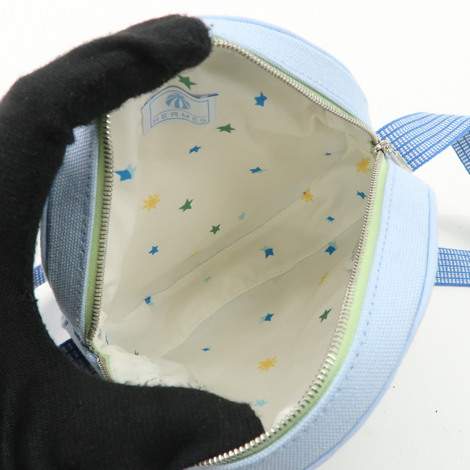 HERMES Circus Sakarecre Cotton Canvas Shoulder Bag Light Blue Used