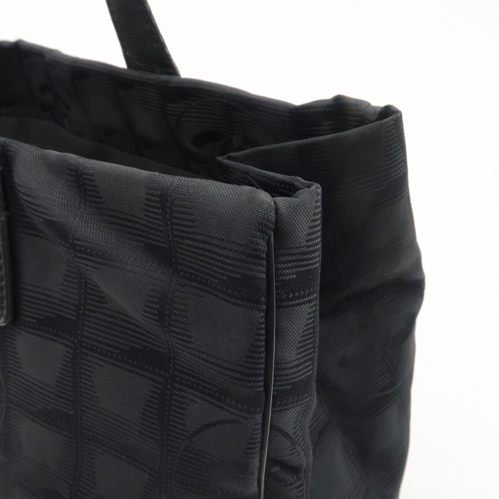 CHANEL New Travel Line Nylon Jacquard Leather Tote Bag A15991 Used