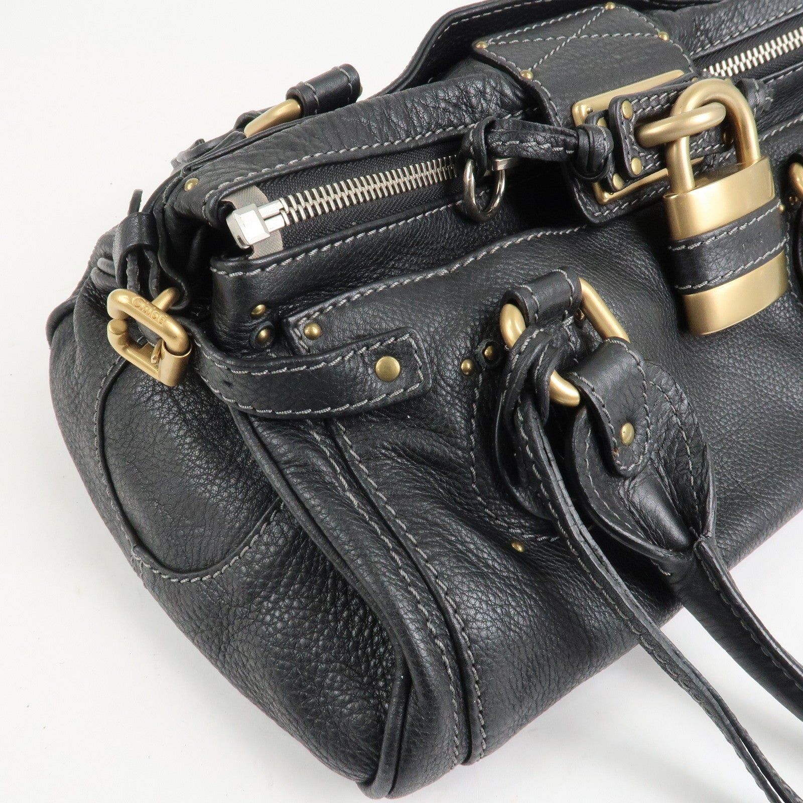 Chloe Paddington Leather Hand Bag Shoulder Bag Medium Black Used