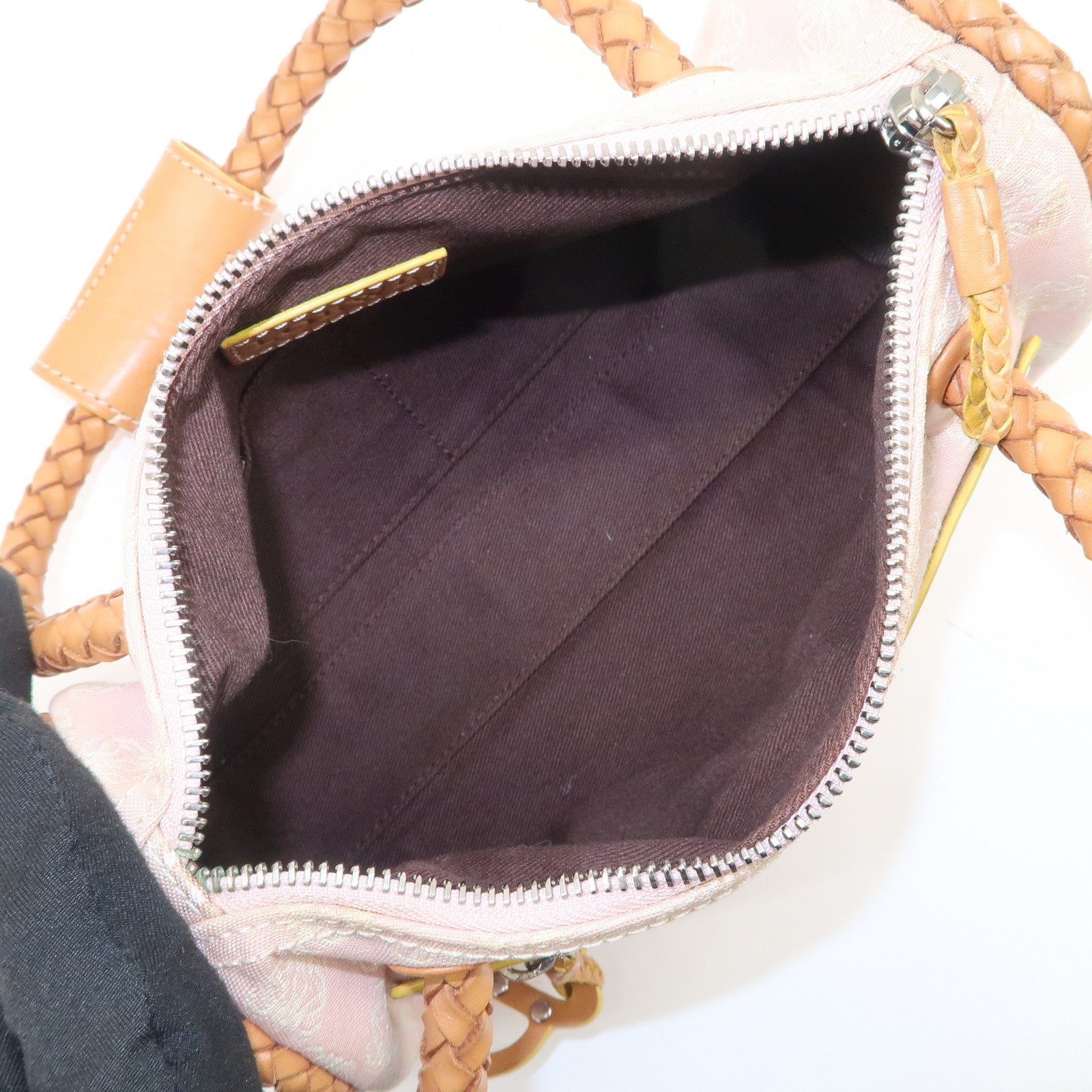 LOEWE Anagram Canvas Leather Hand Bag Boston Bag Pink Brown