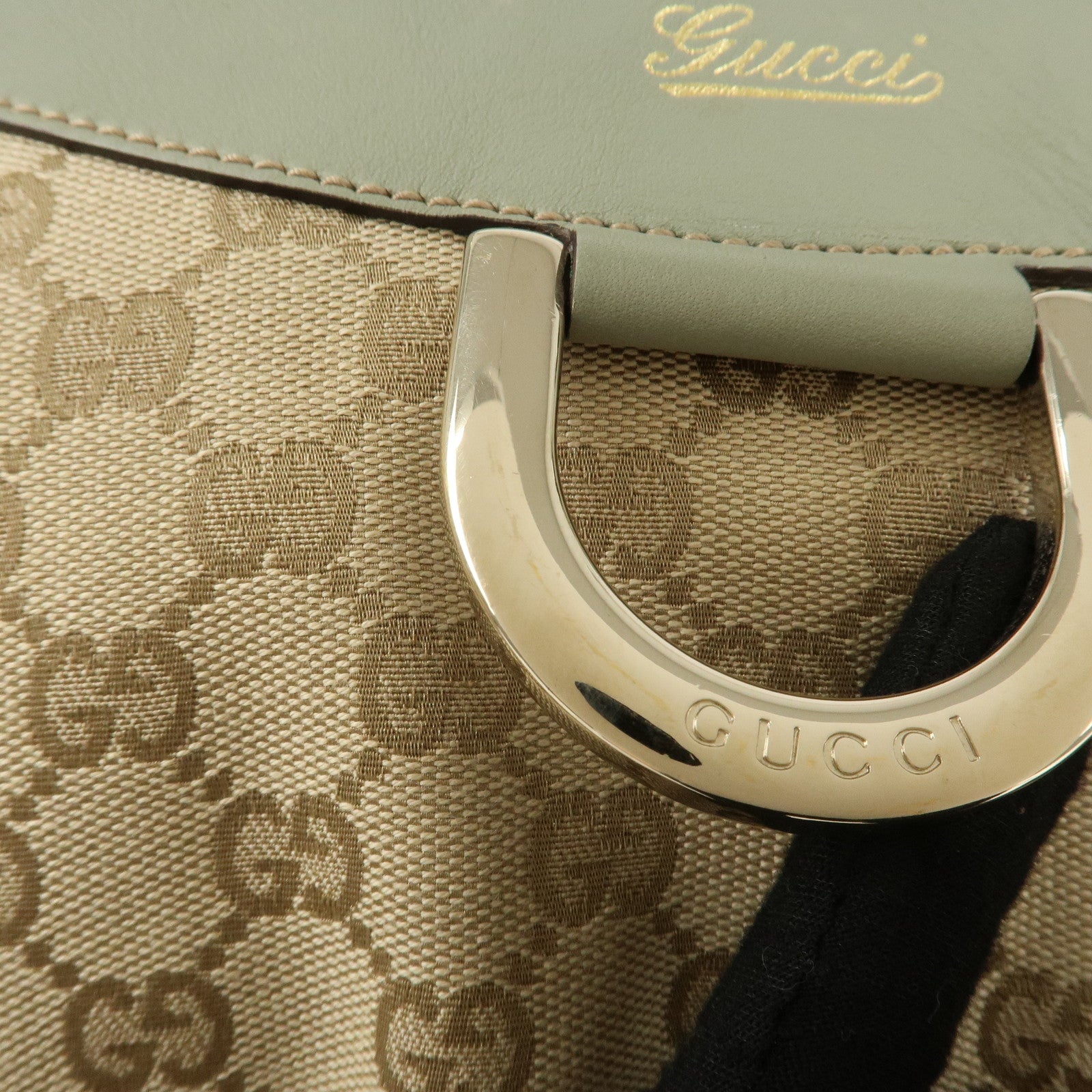 GUCCI Abbey GG Canvas Leather Shoulder Bag Beige Gold 189833