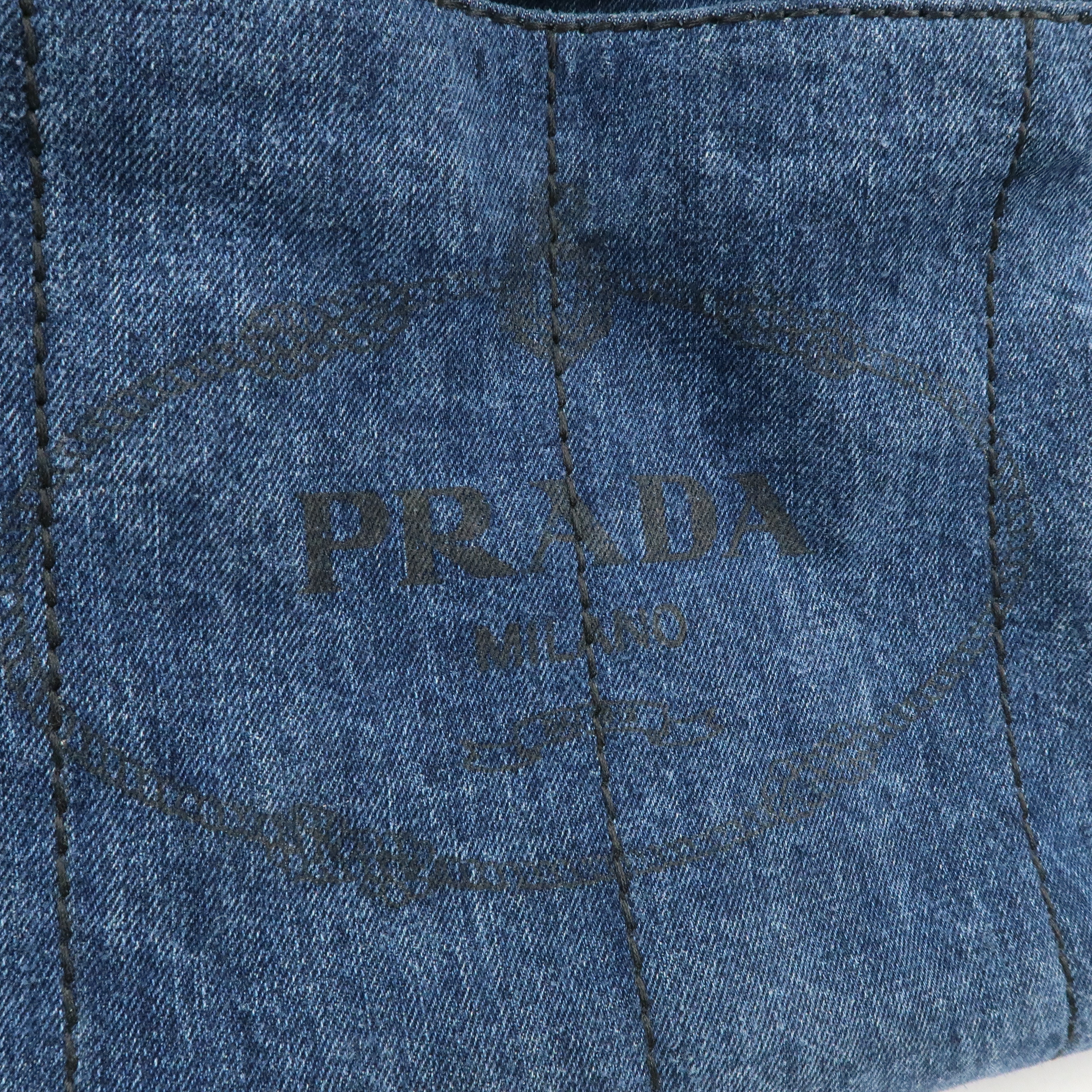 PRADA Logo Canapa Denim Hand Bag Tote Bag Denim Blue