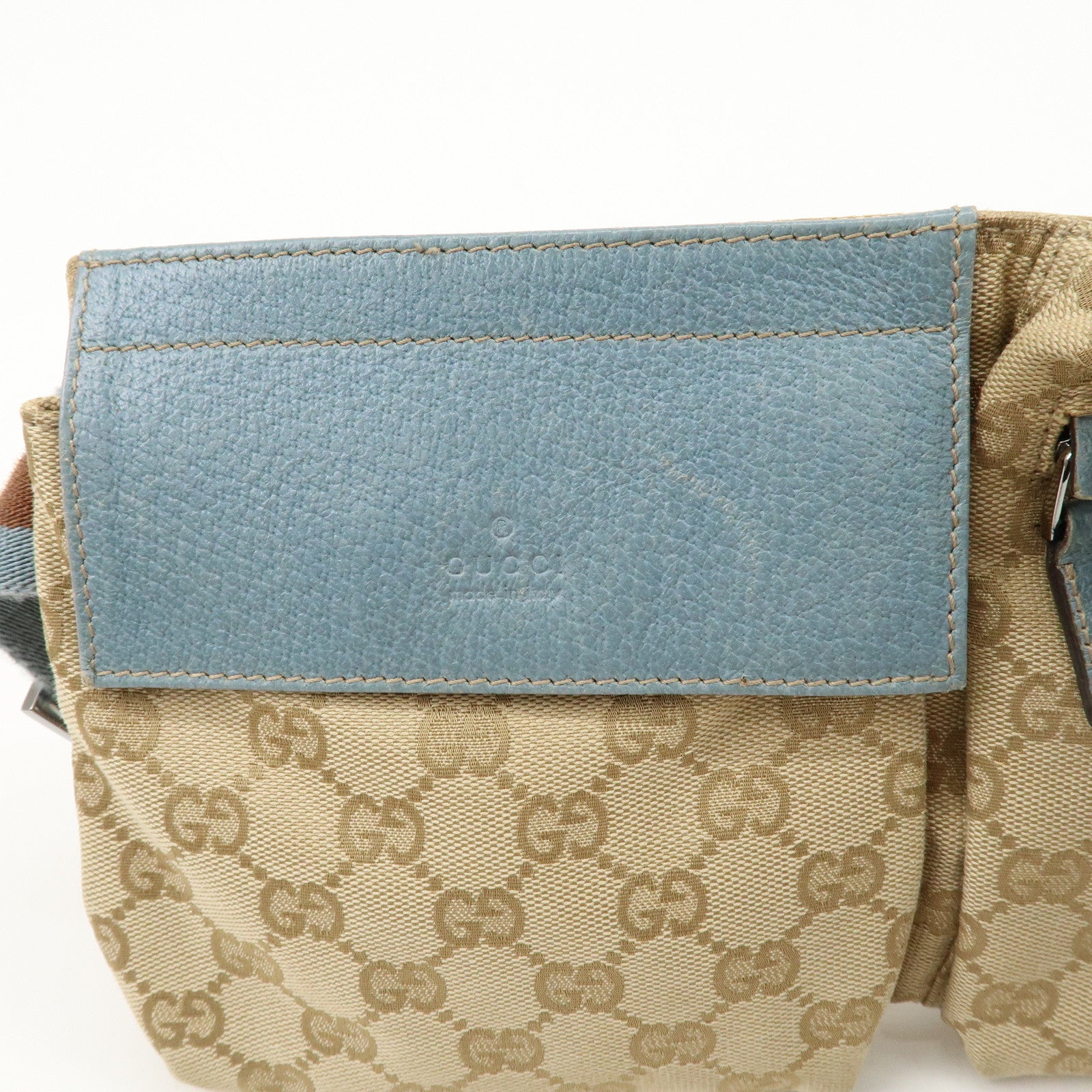 GUCCI GG Canvas Leather Waist Bag Crossbody Bag Beige Blue 28566