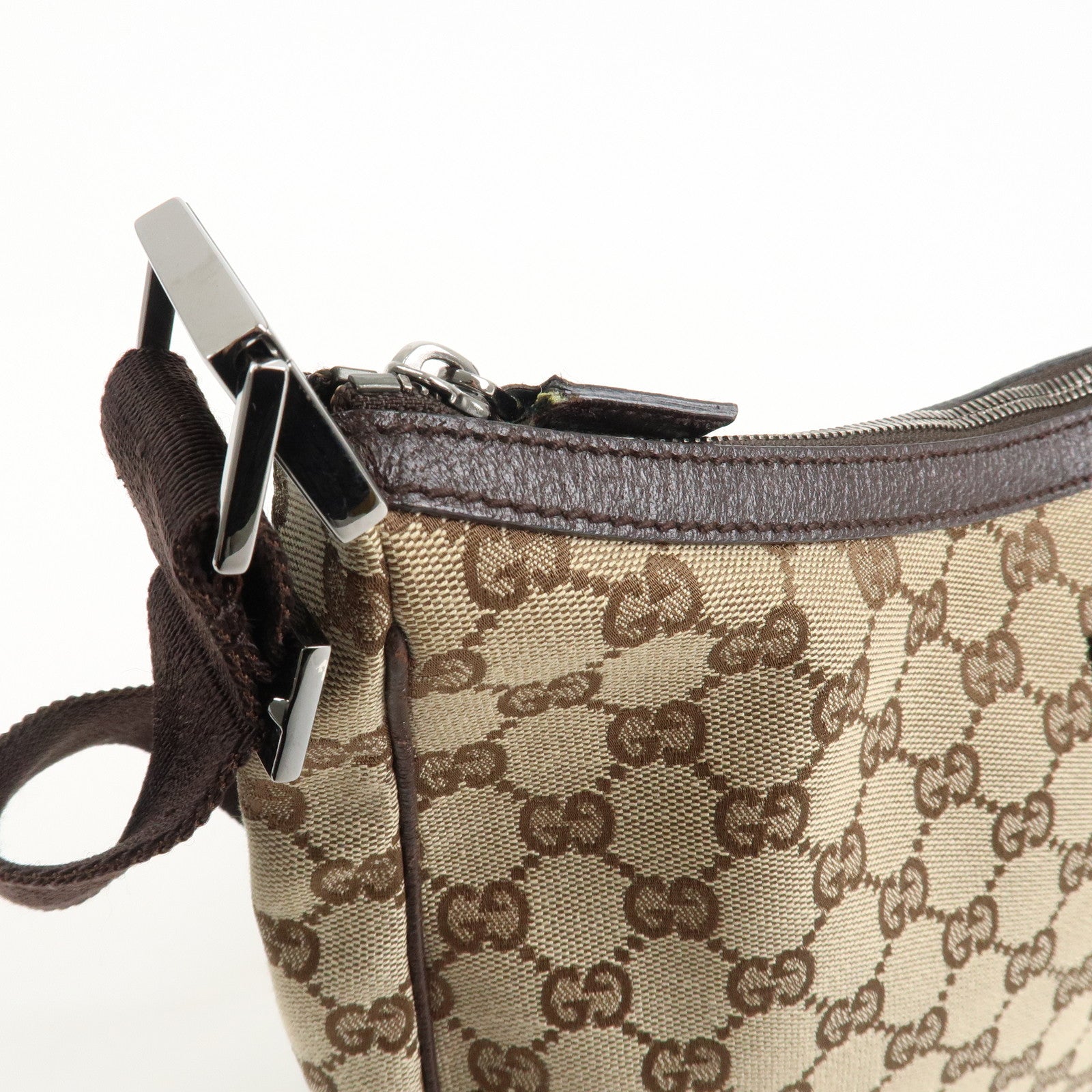 GUCCI GG Canvas Leather Shoulder Bag Beige Brown 122790