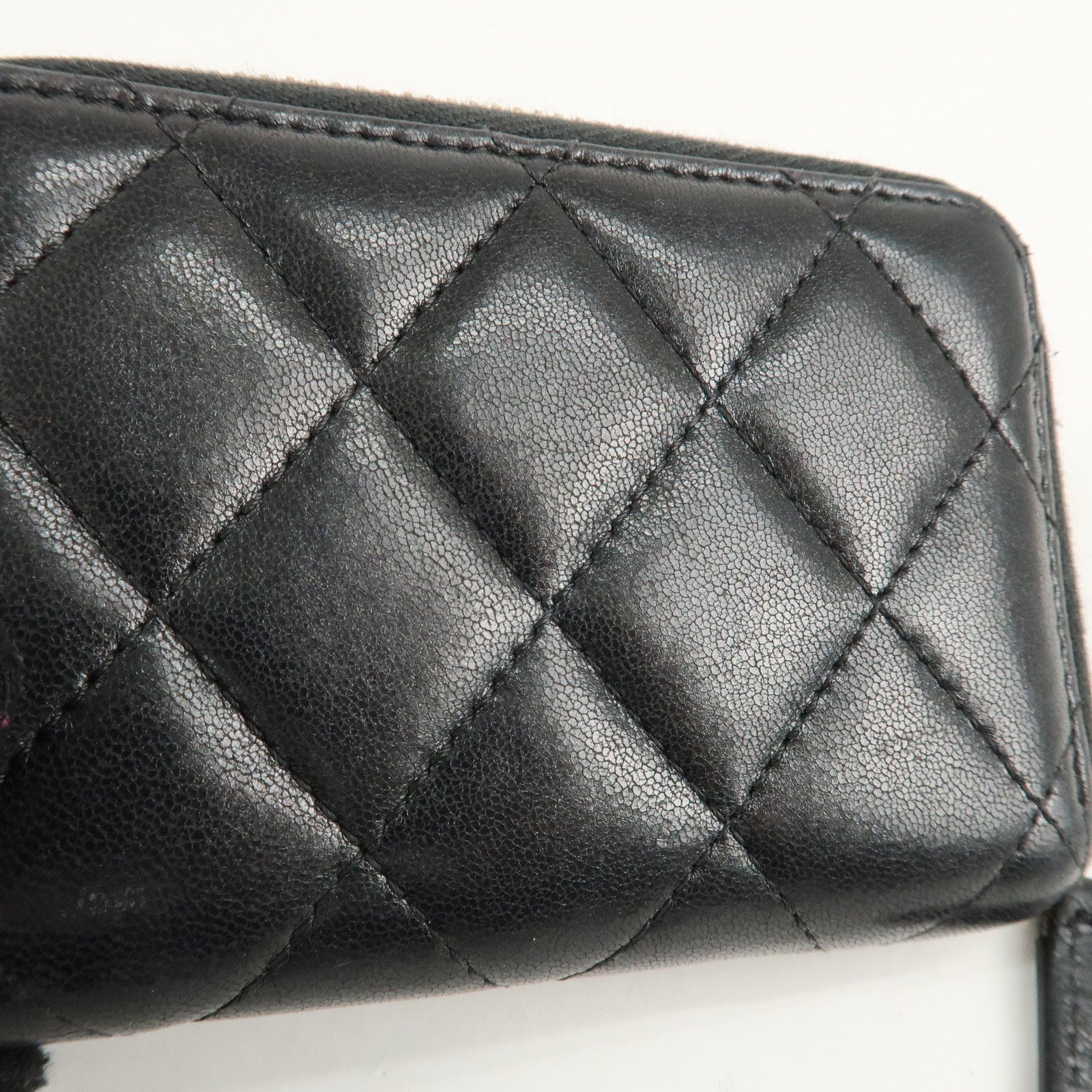 CHANEL Matelasse Lamb Skin Zip Around Coin Case Black A69271 Used