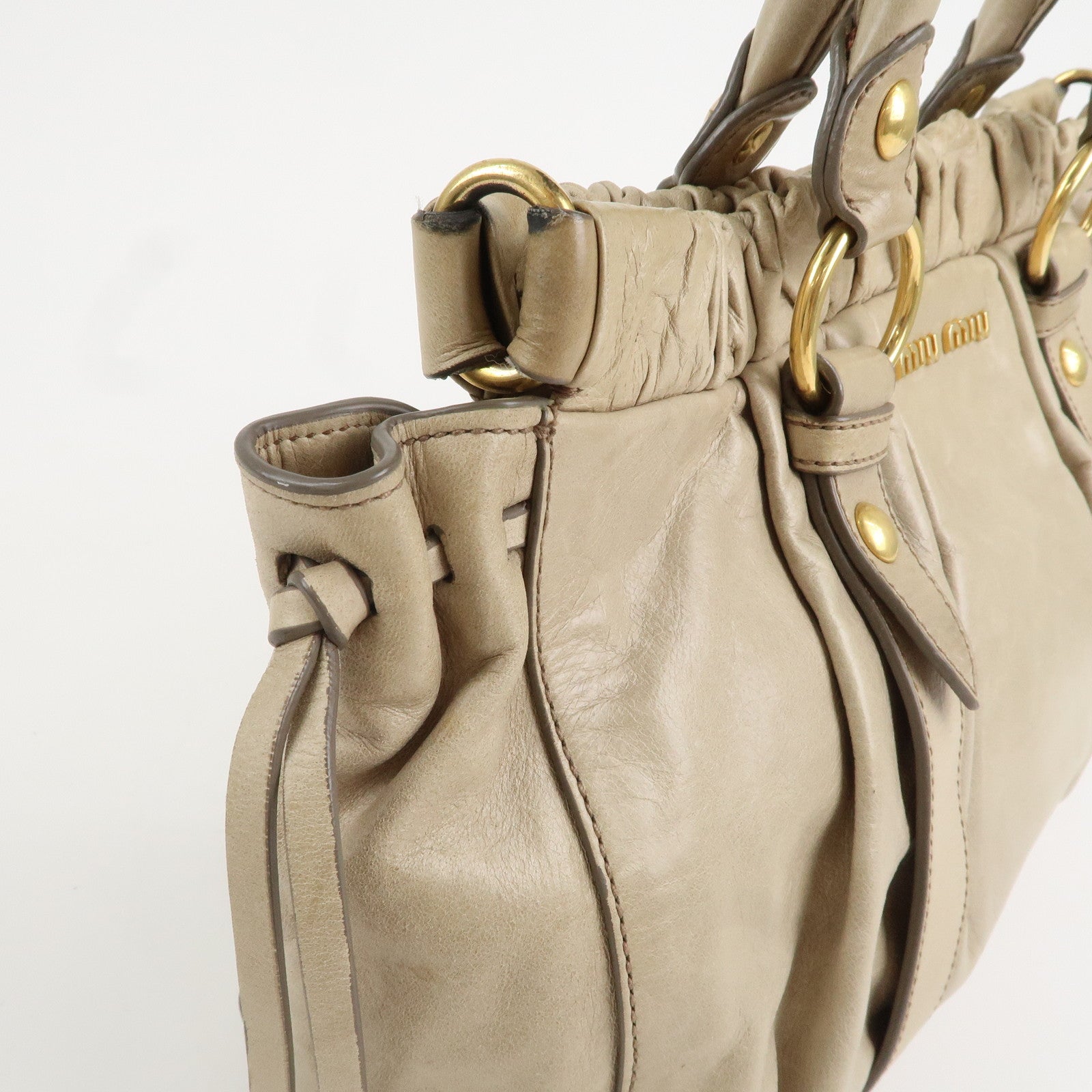 MIU-MIU-Leather-2WAY-Bag-Shoulder-Hand-Bag-Light-Green-Gold-HDW 