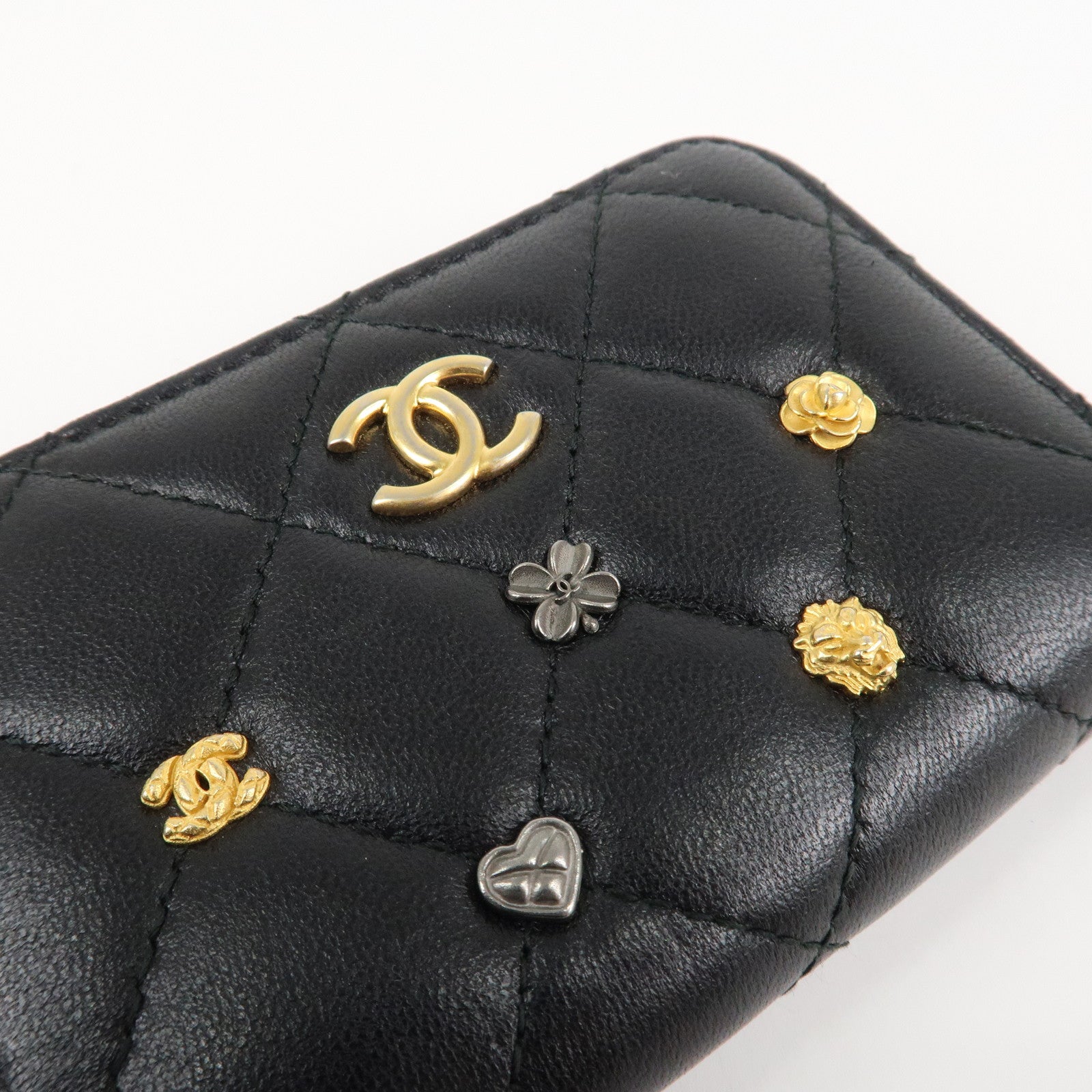 CHANEL Matelasse Lamb Skin Zippy Around Coin Purse Studs A81610