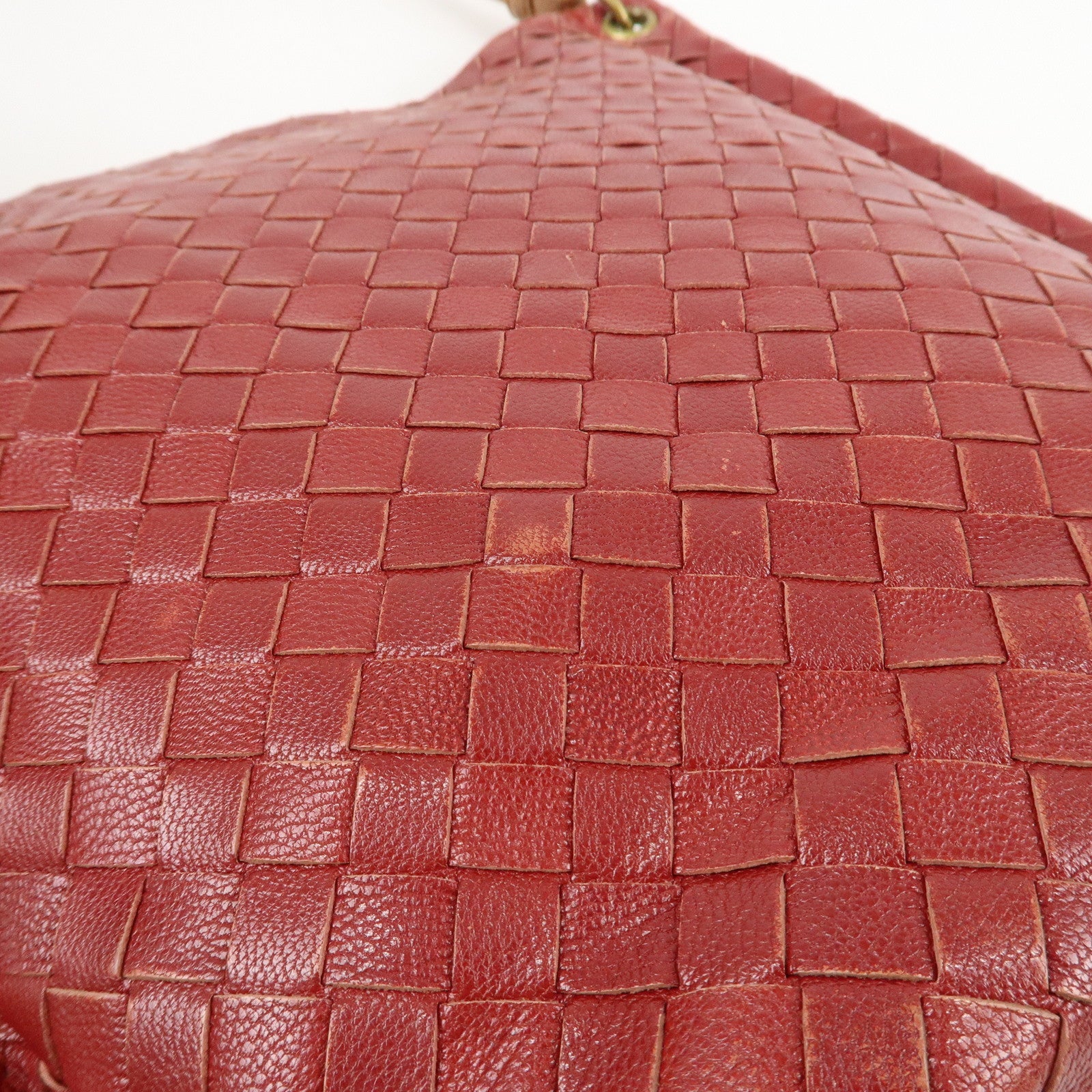 BOTTEGA VENETA Intrecciato Leather Shoulder Bag Red Beige 210236 Used