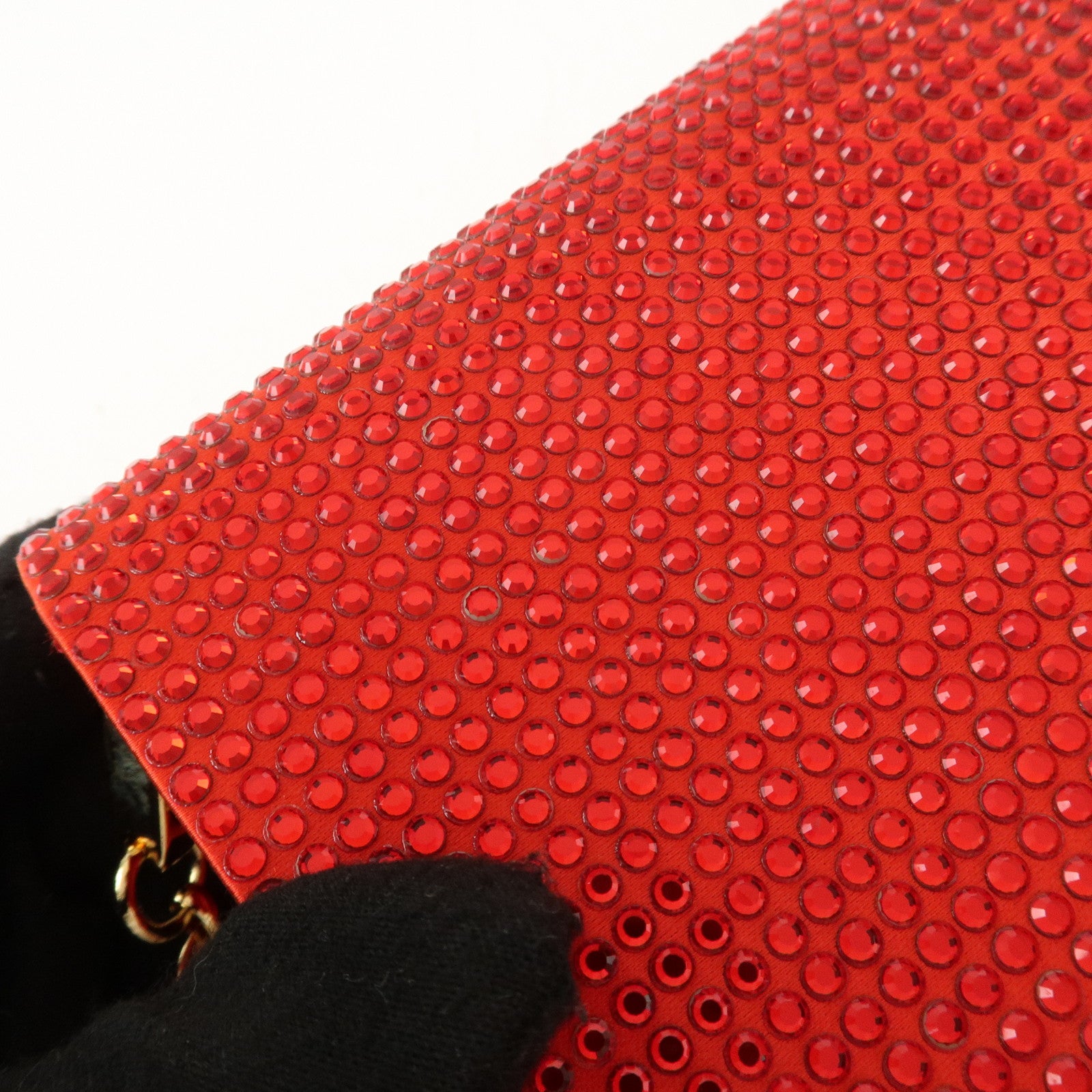 Ferragamo Nylon Rhinestone 2Way Bag Chain Shoulder Bag Red