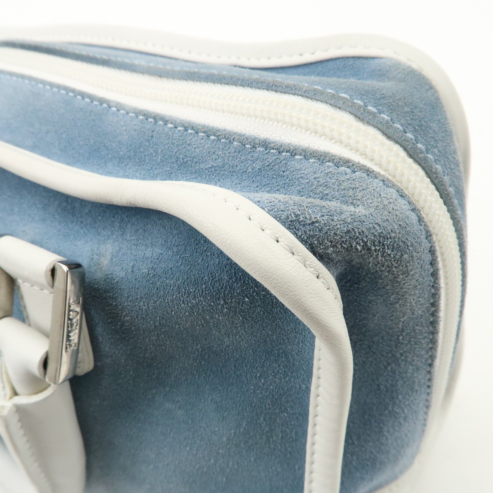 LOEWE Anagram Suede Leather Amazona 27 Hand Bag White Blue Used