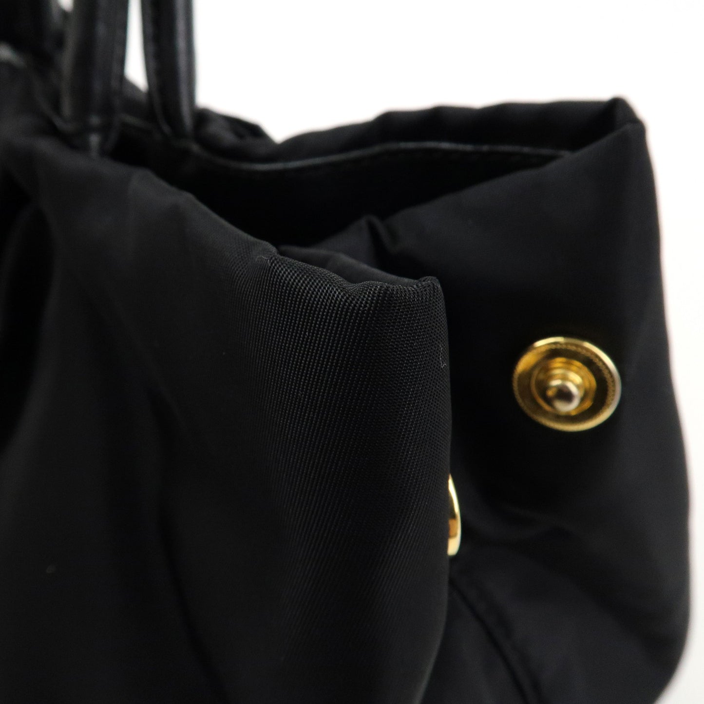 PRADA Nylon Leather Ribbon Hand Bag Tote Bag Black Nero Gold HDW