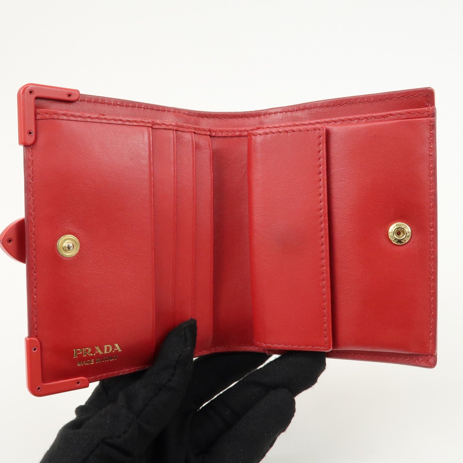 PRADA Logo Saffiano Leather Wallet Trunk Motif Heart Red 1MV204