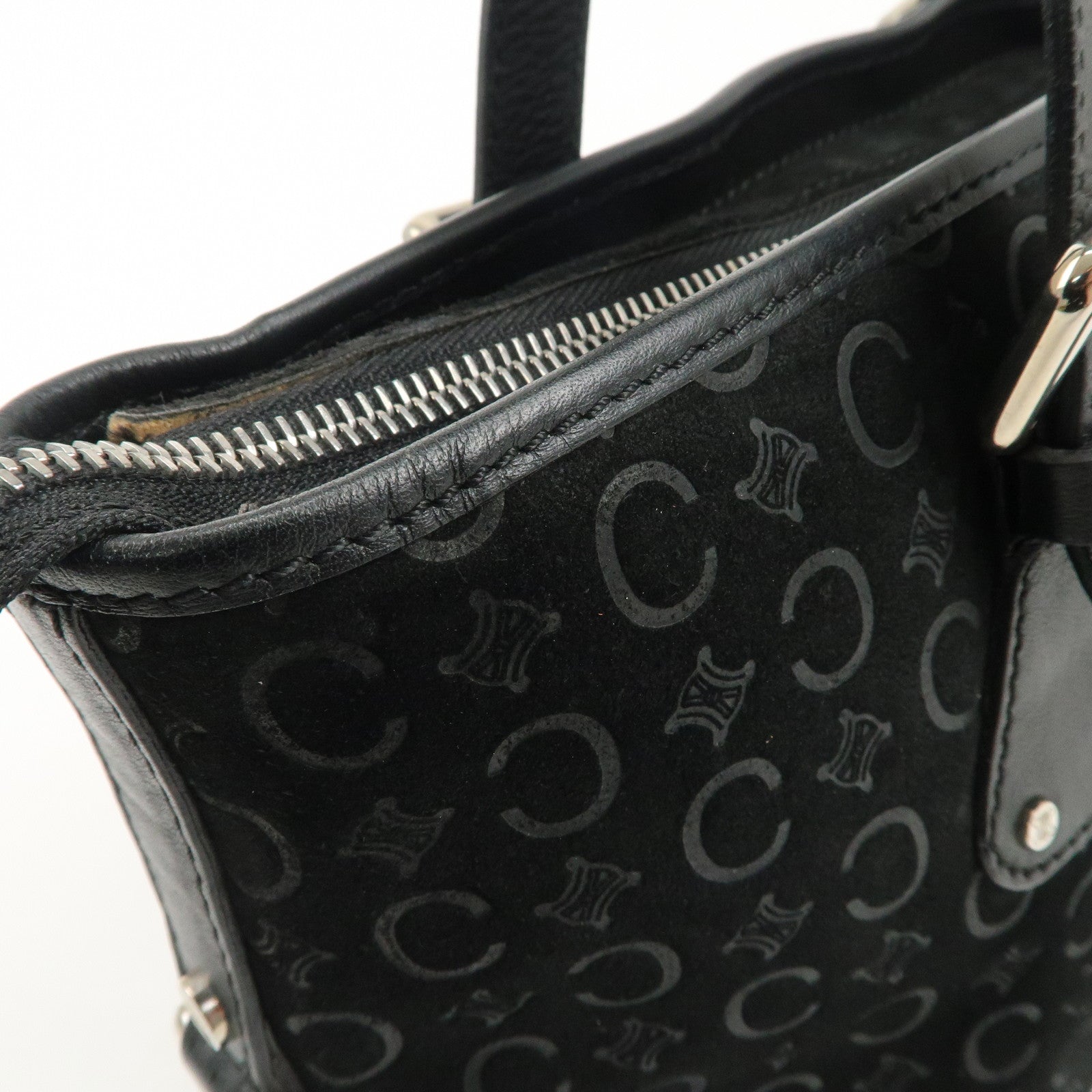 CELINE C Macadam Suede Leather Tote Bag Black Used