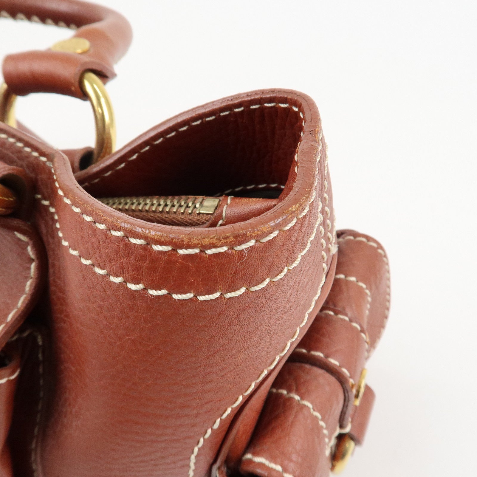 CELINE Macadam Stamped Leather Boogie Hand Bag Brown Gold HDW Used