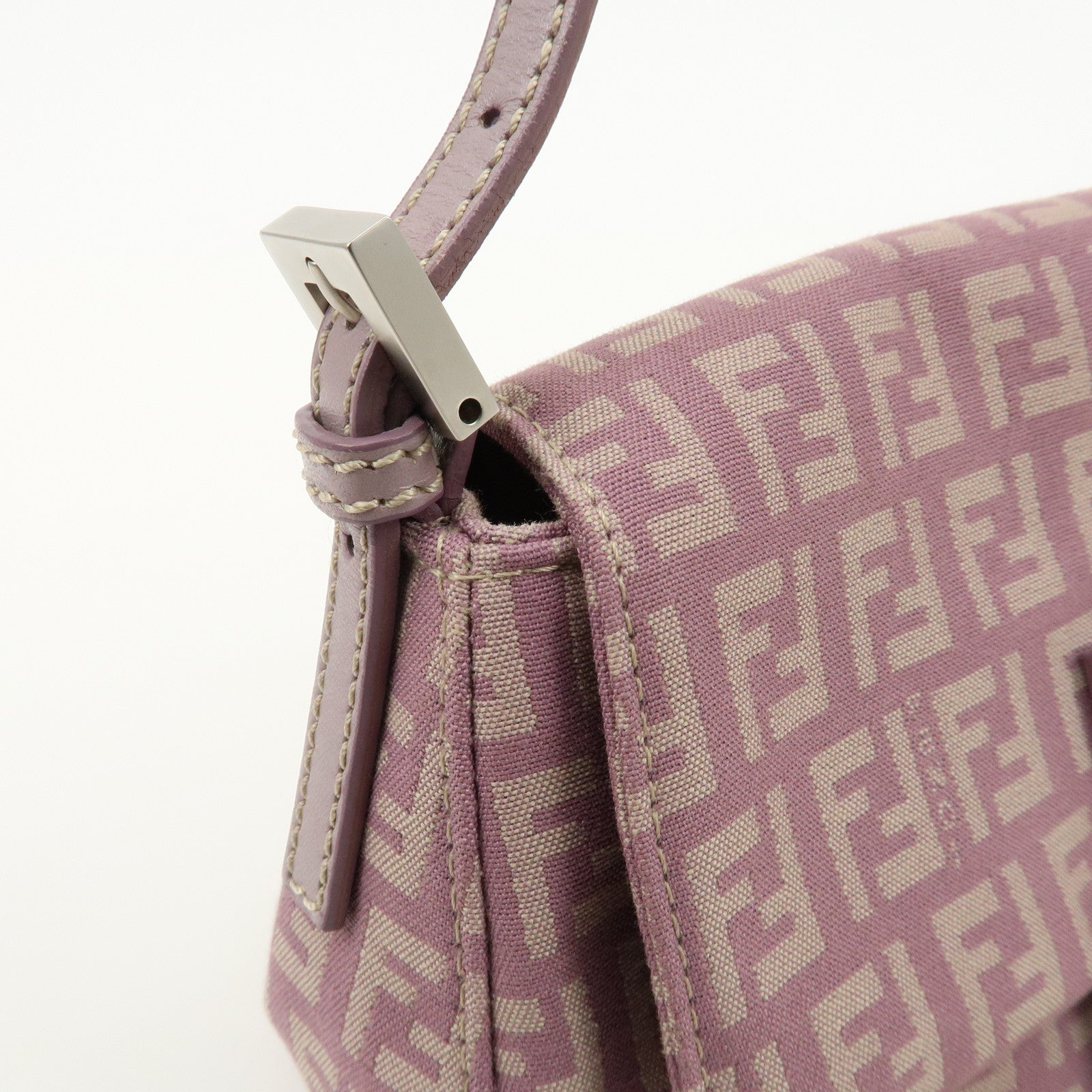 FENDI Zucchino Canvas Leather Mini Mamma Baguette Purple 8BR180