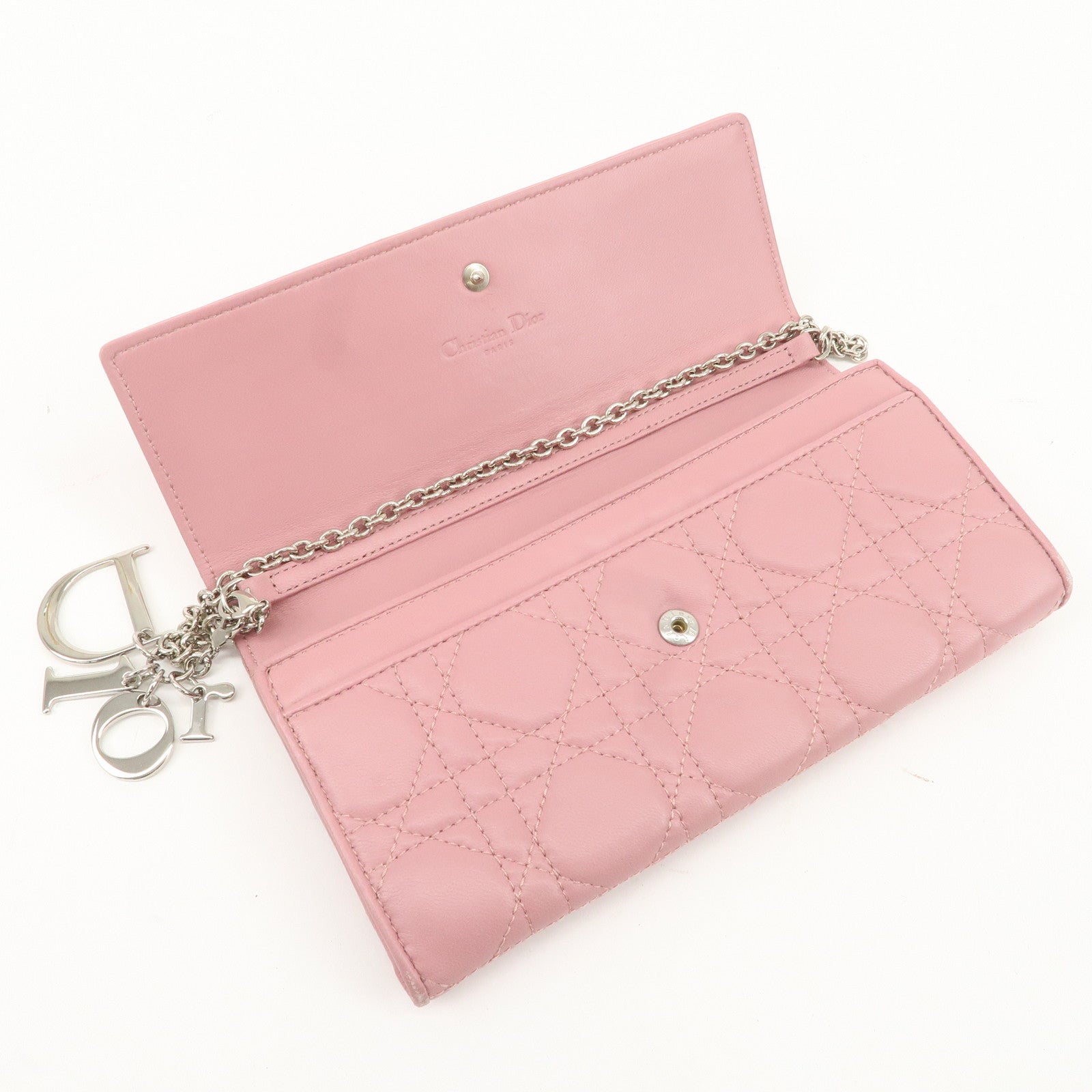 Christian Dior Cannage Dior Leather Chain Wallet Pink