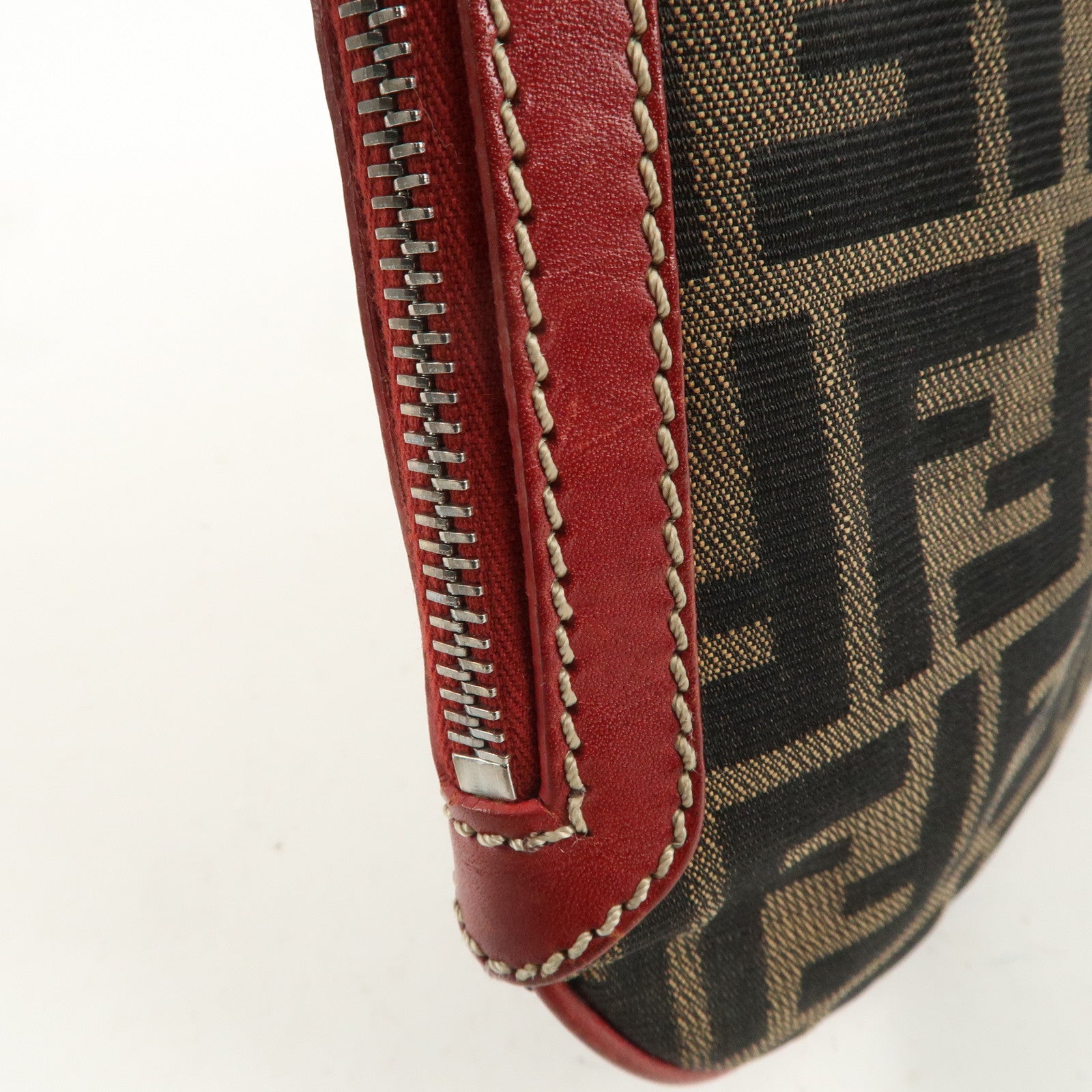 FENDI Zucca Canvas Leather One Shoulder Bag Brown Black Red 8BR128