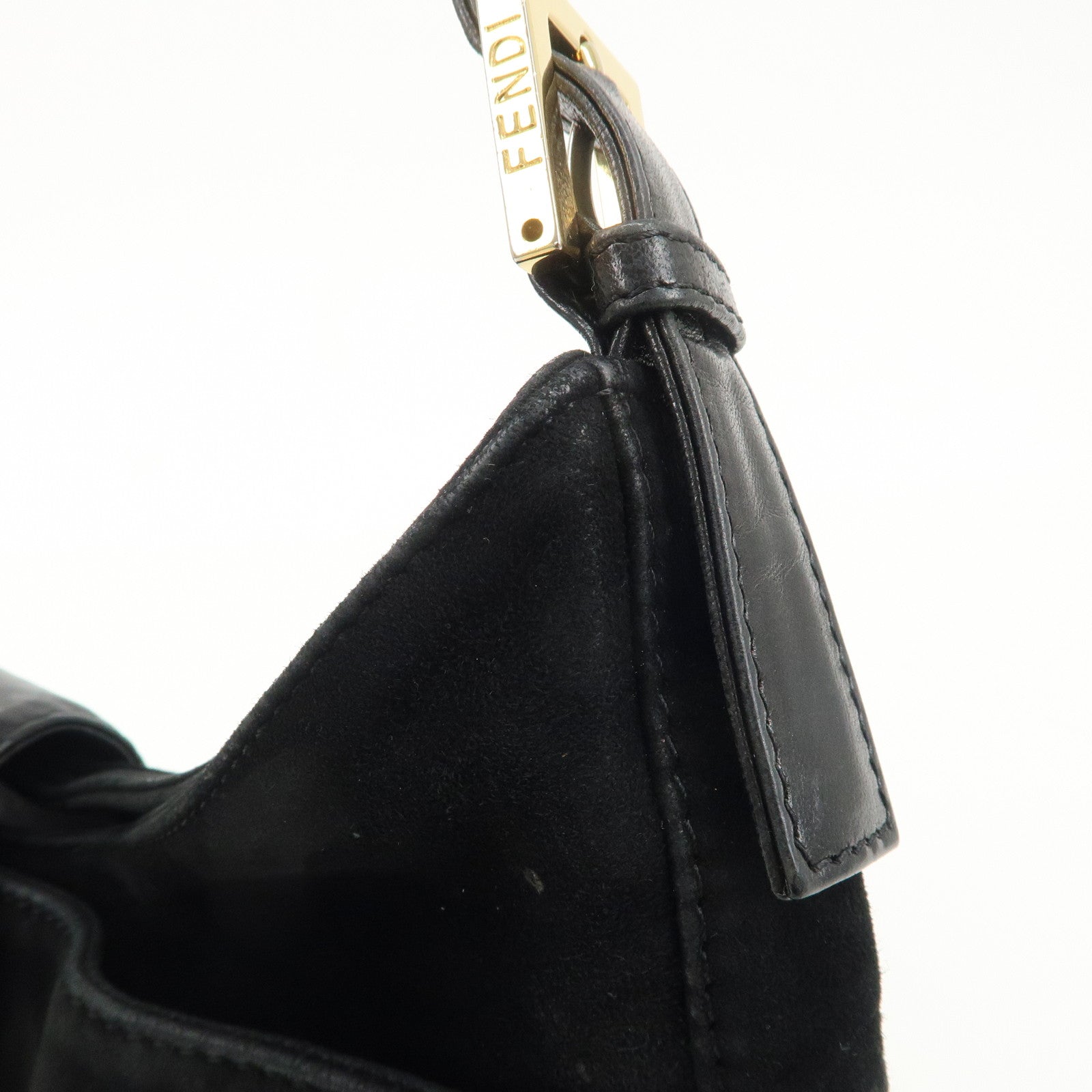 FENDI Suede Leather Shoulder Bag Black 26569