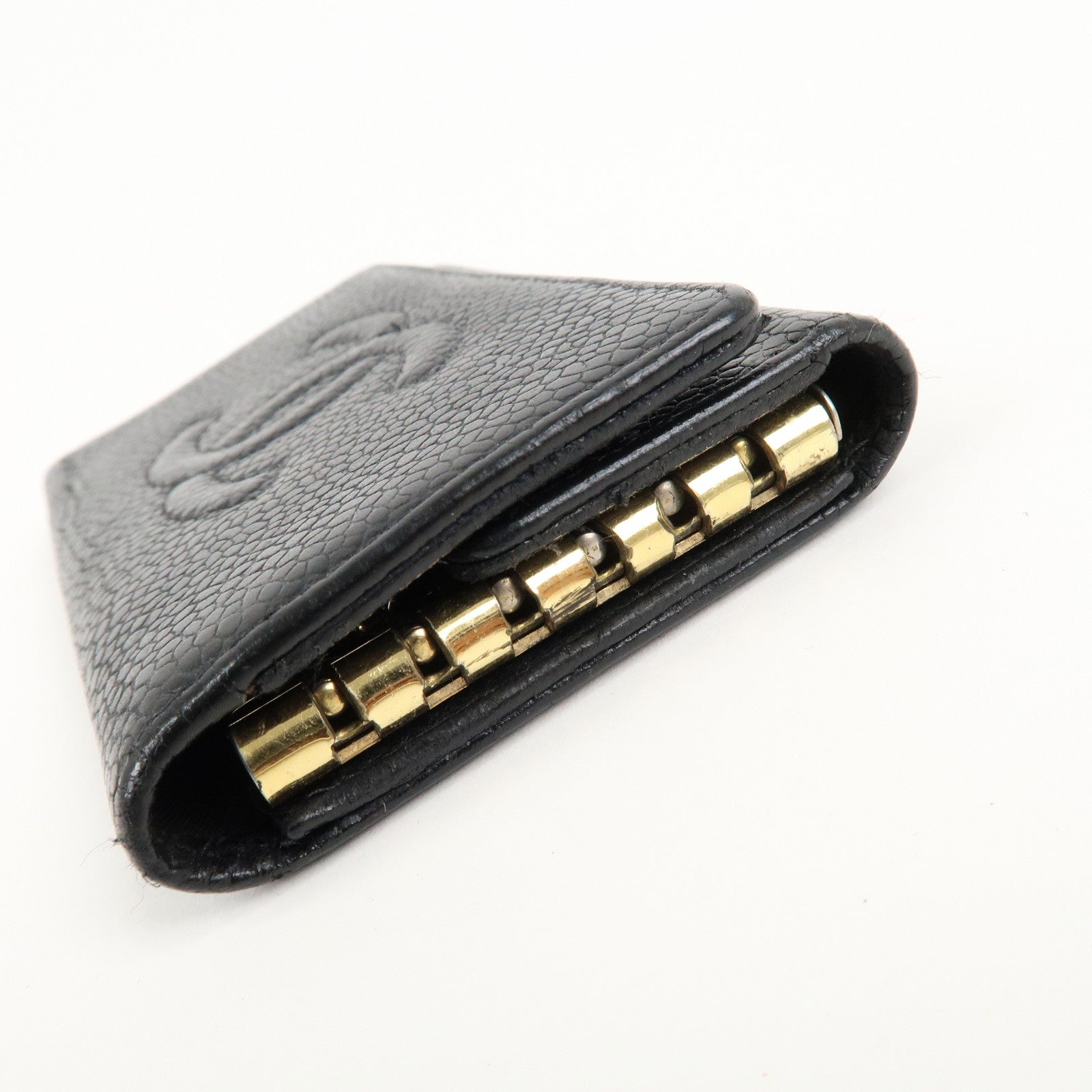 CHANEL Caviar Skin Coco Mark 6 Ring Key Case Key Holder Black