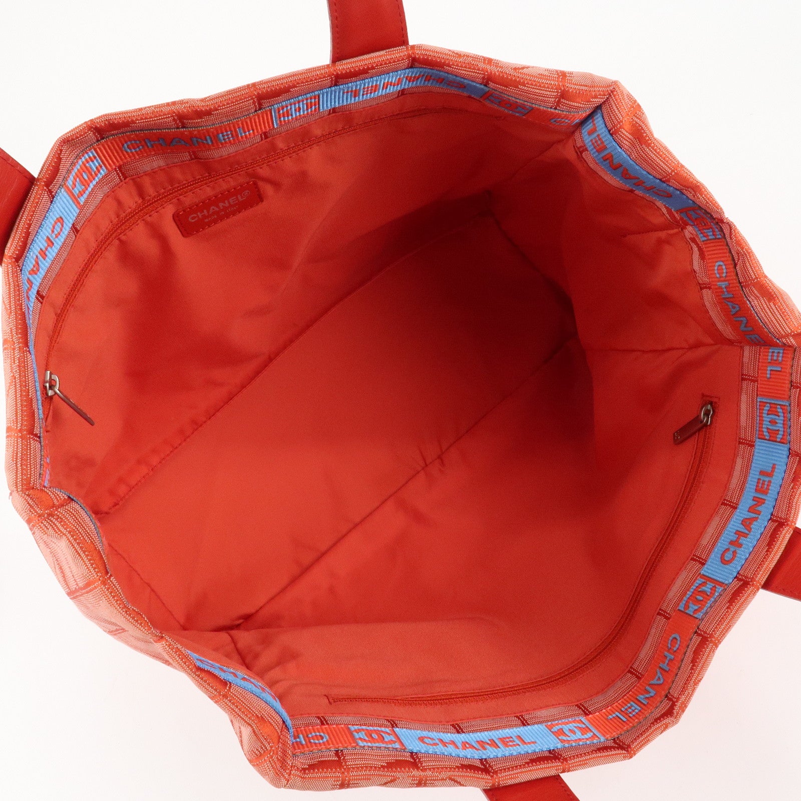 CHANEL New Travel Line Nylon Jacquard Leather Tote Bag Red A15991 Used