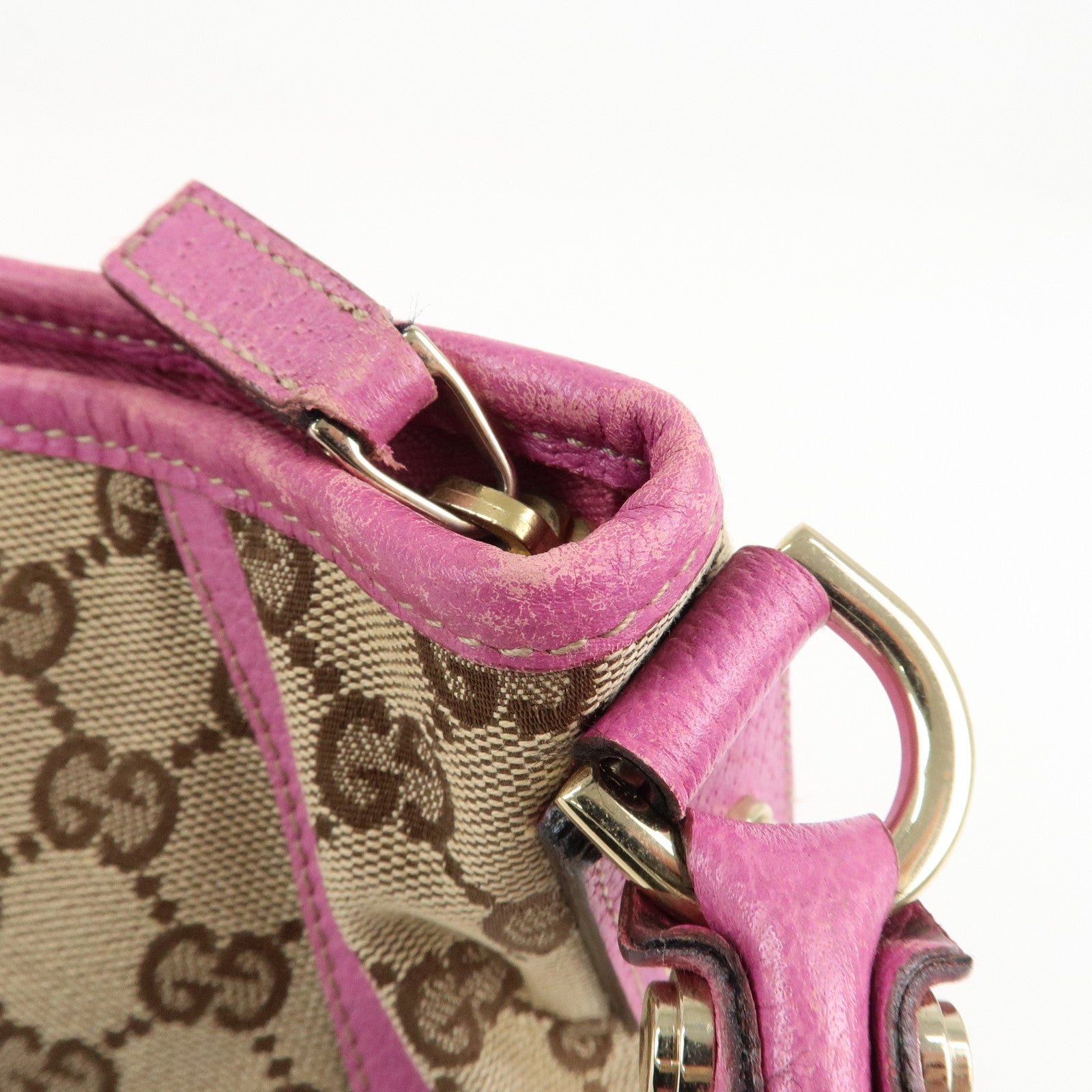 GUCCI Abbey GG Canvas Leather Shoulder Bag Pink Beige 130939