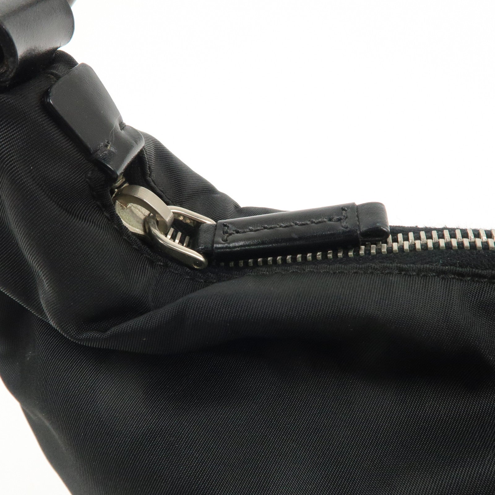 PRADA Nylon Leather Embroidery Shoulder Bag Hand Bag Black