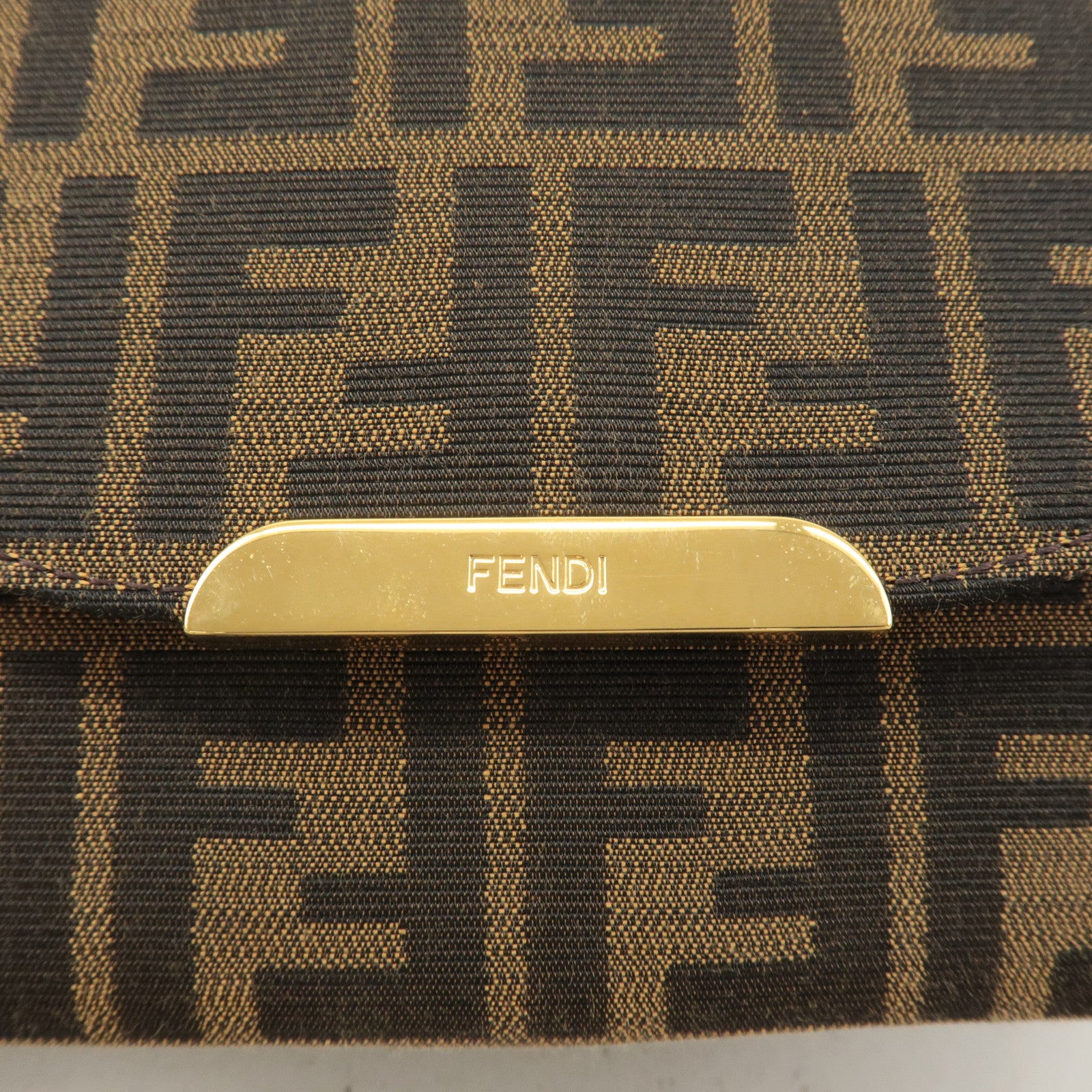 FENDI Zucca Canvas Leather Shoulder Bag Khaki Brown 8BT214