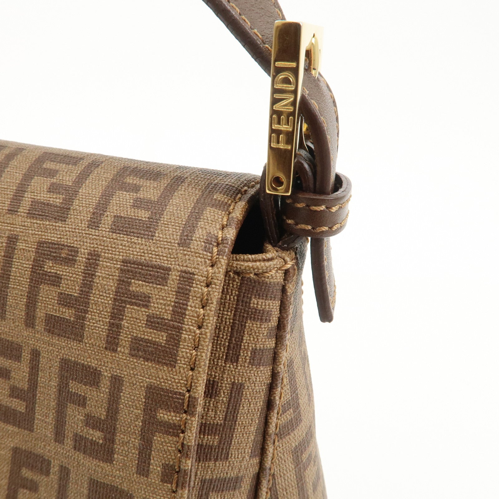 FENDI Mamma Baguette Zucchino Canvas PVC Leather Shoulder Bag